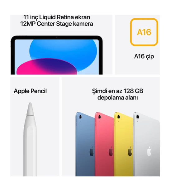 Apple 11 inç iPad (A16) 256 GB Gümüş Tablet — Sıfır, Türkiye Garantili