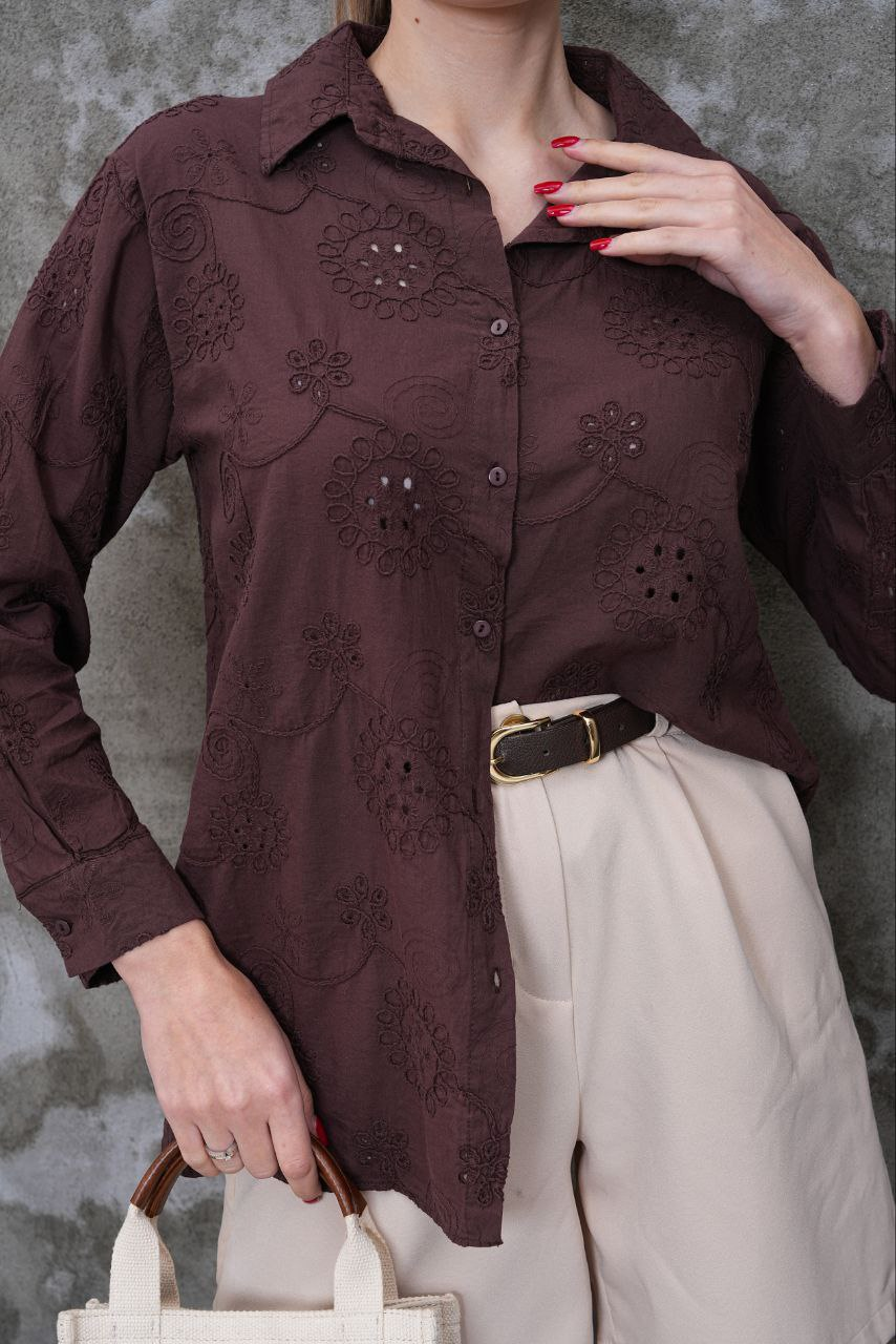 Kadın %100 Koton İthal Kumaş Brodeli Gömlek