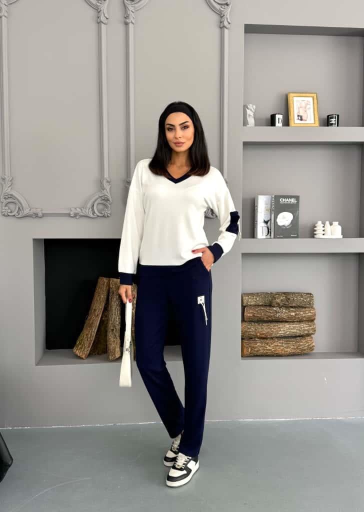 Kadın Armalı Modal Kumaş V yaka Tişort Pantolon İkili Takım