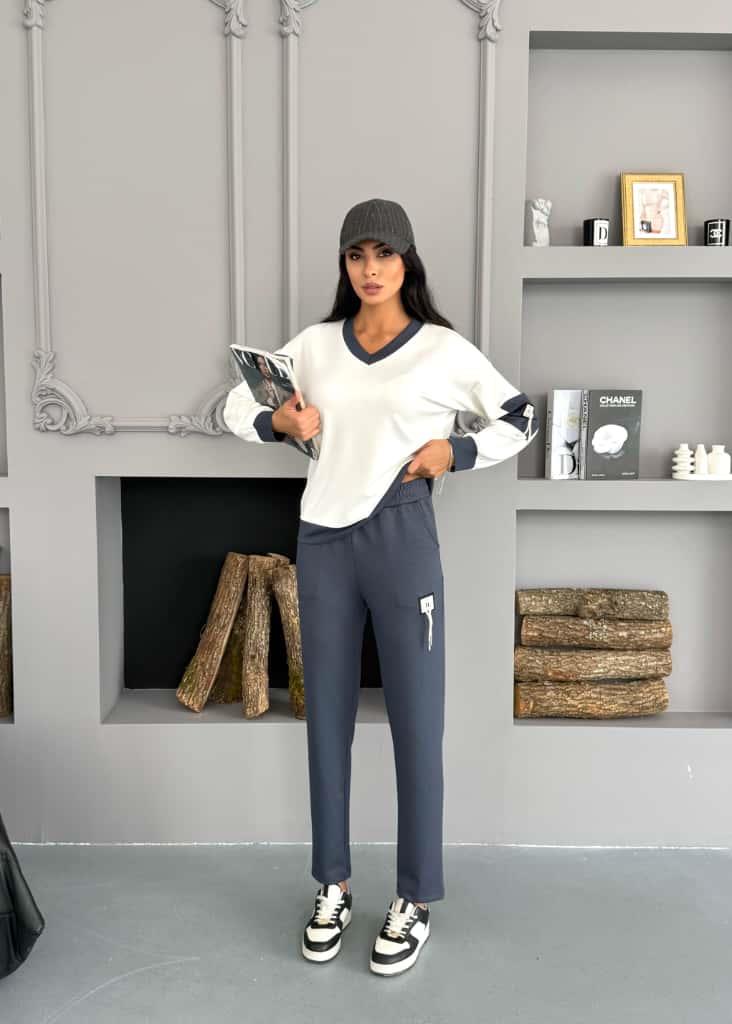 Kadın Armalı Modal Kumaş V yaka Tişort Pantolon İkili Takım