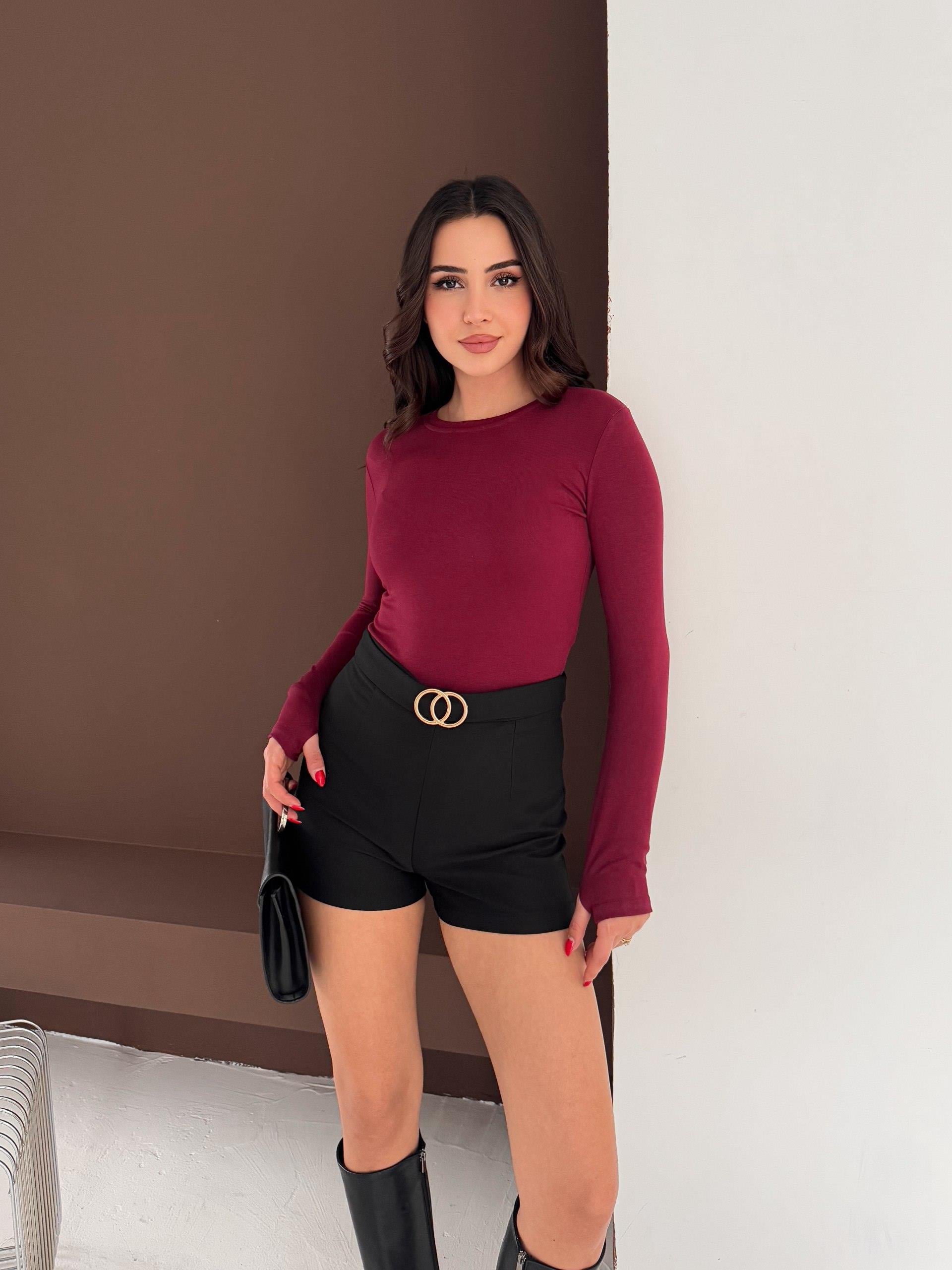 Kadın Bisiklet Yaka Uzun Kollu Parmak Geçme Detaylı Altı Çıtçıtlı Full Likralı Buzzy Body 