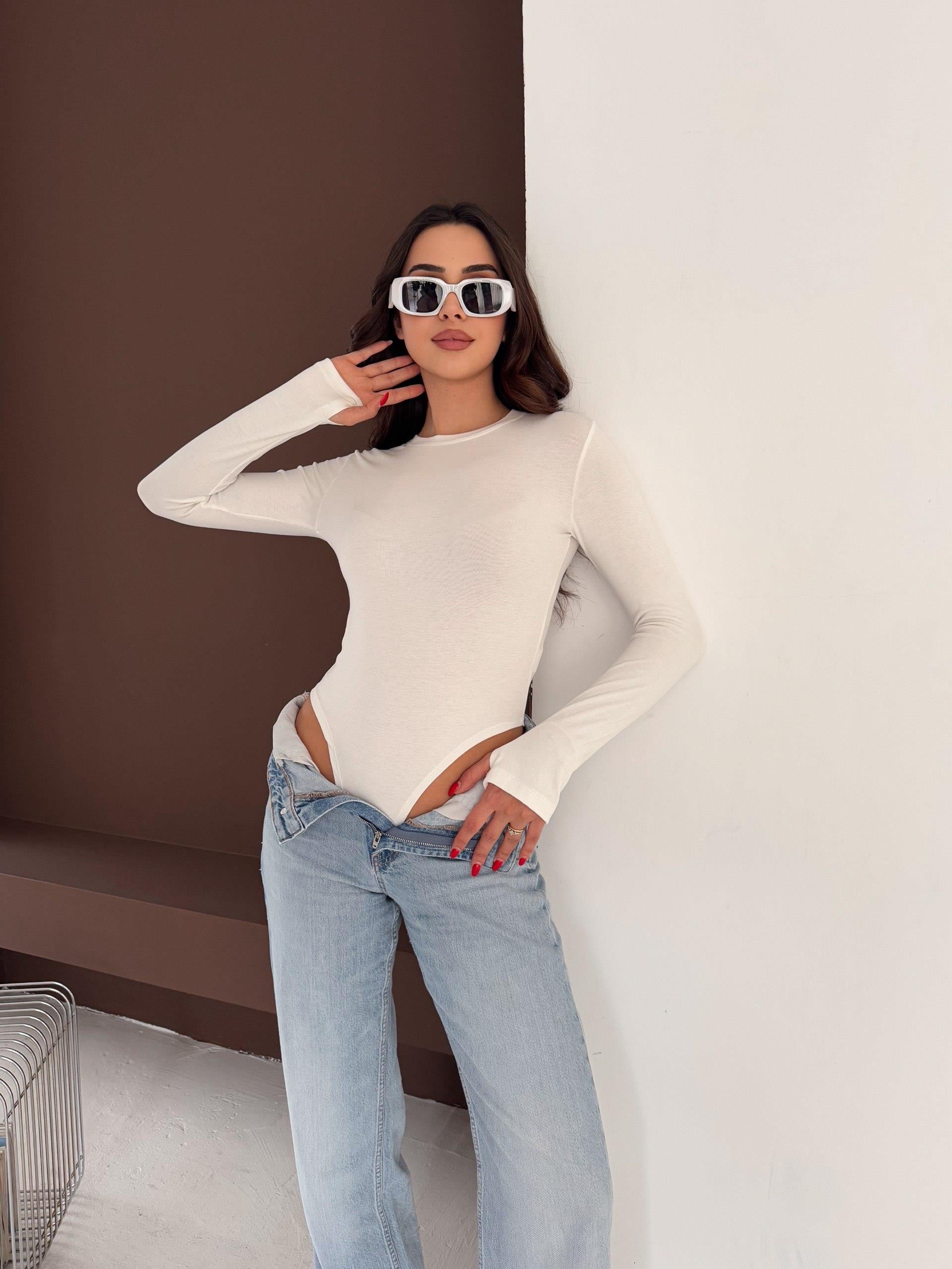 Kadın Bisiklet Yaka Uzun Kollu Parmak Geçme Detaylı Altı Çıtçıtlı Full Likralı Buzzy Body 