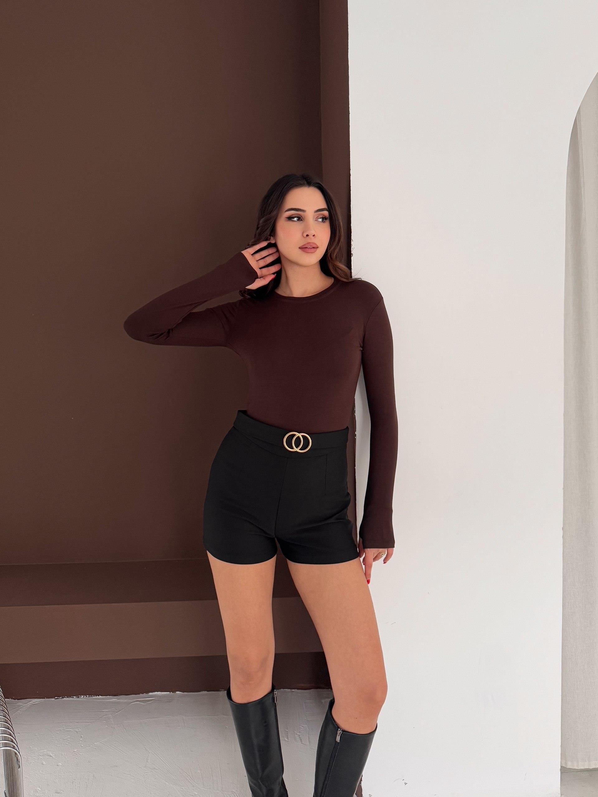 Kadın Bisiklet Yaka Uzun Kollu Parmak Geçme Detaylı Altı Çıtçıtlı Full Likralı Buzzy Body 