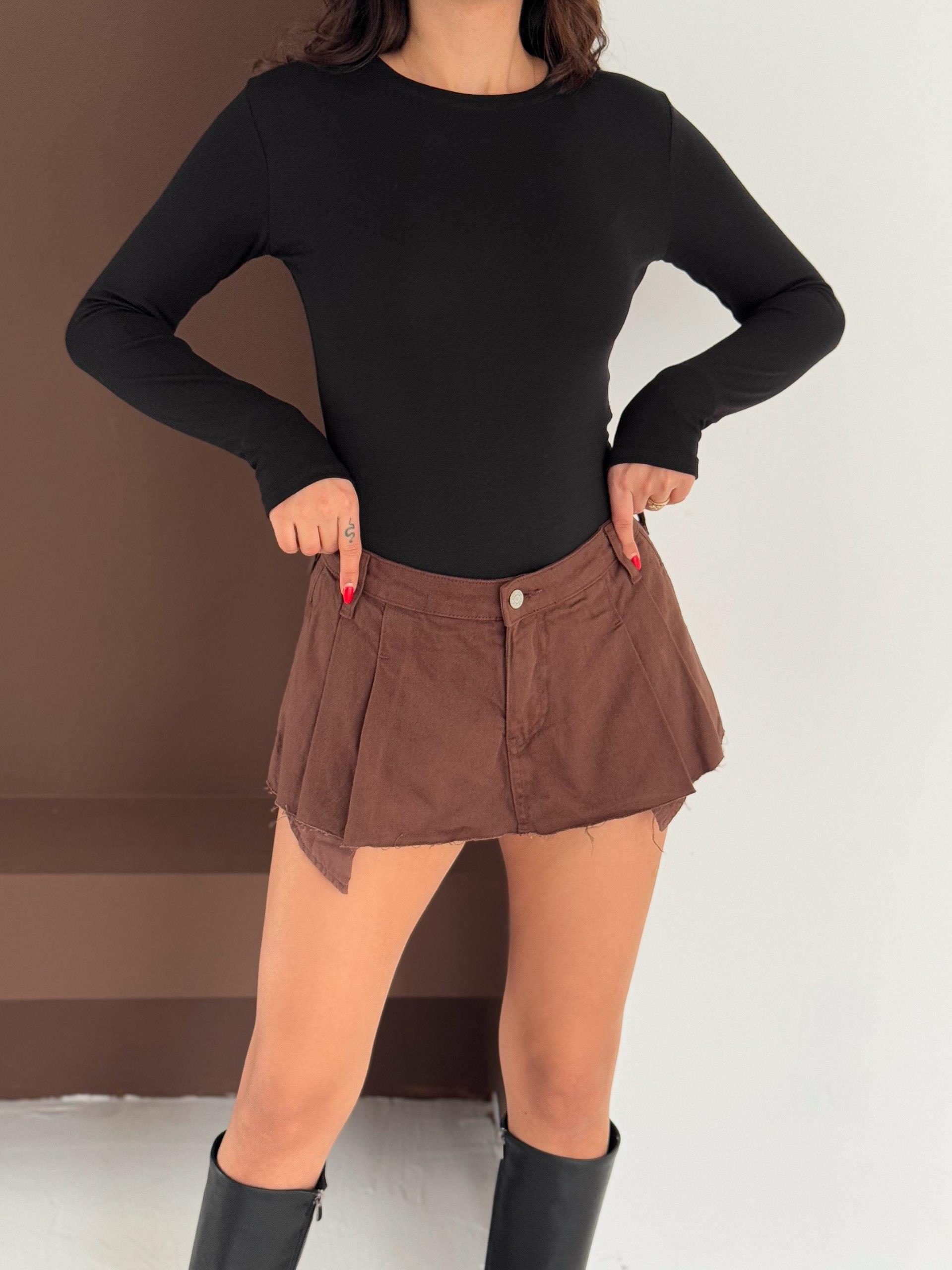 Kadın Bisiklet Yaka Uzun Kollu Parmak Geçme Detaylı Altı Çıtçıtlı Full Likralı Buzzy Body 