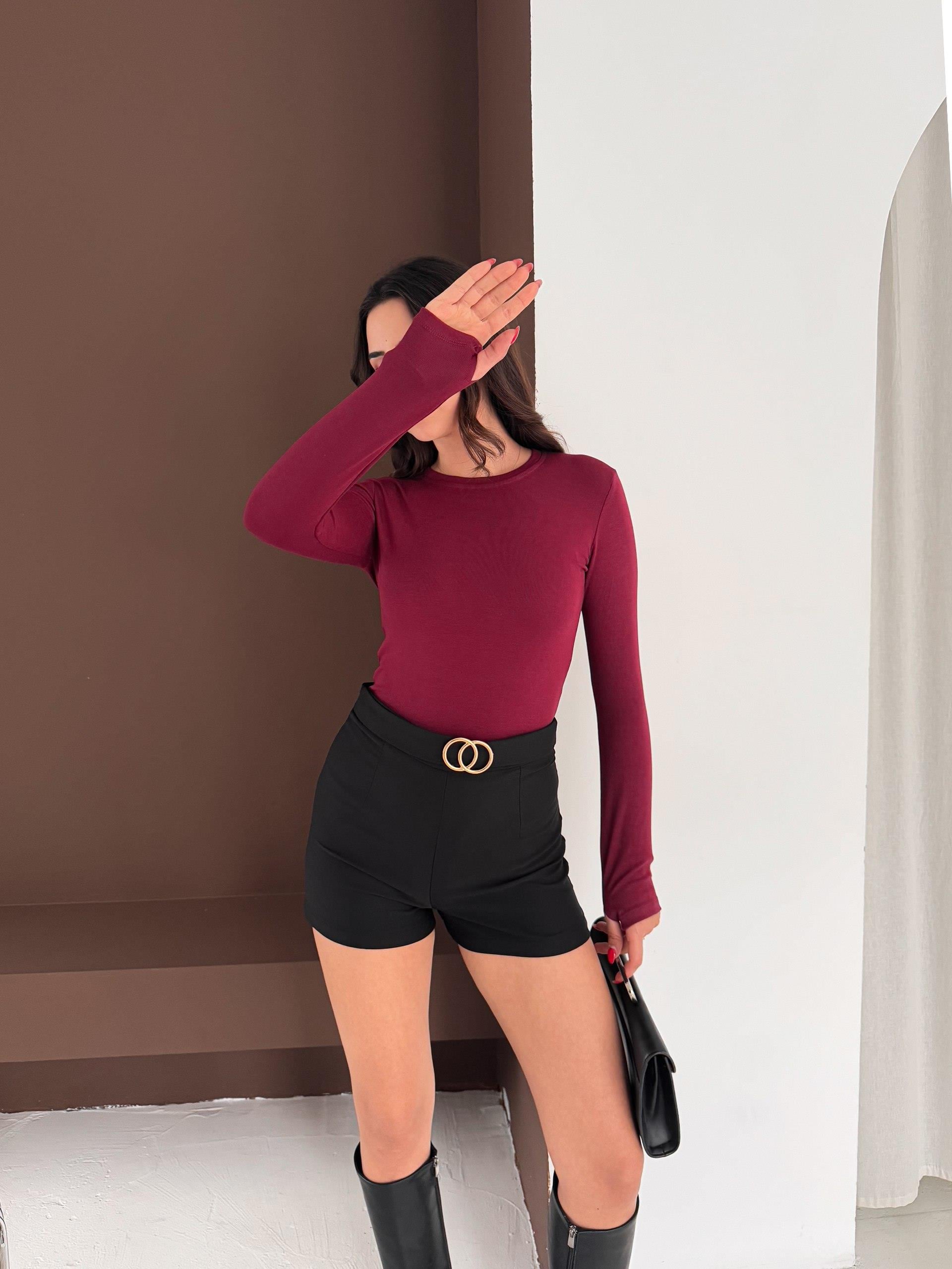 Kadın Bisiklet Yaka Uzun Kollu Parmak Geçme Detaylı Altı Çıtçıtlı Full Likralı Buzzy Body 