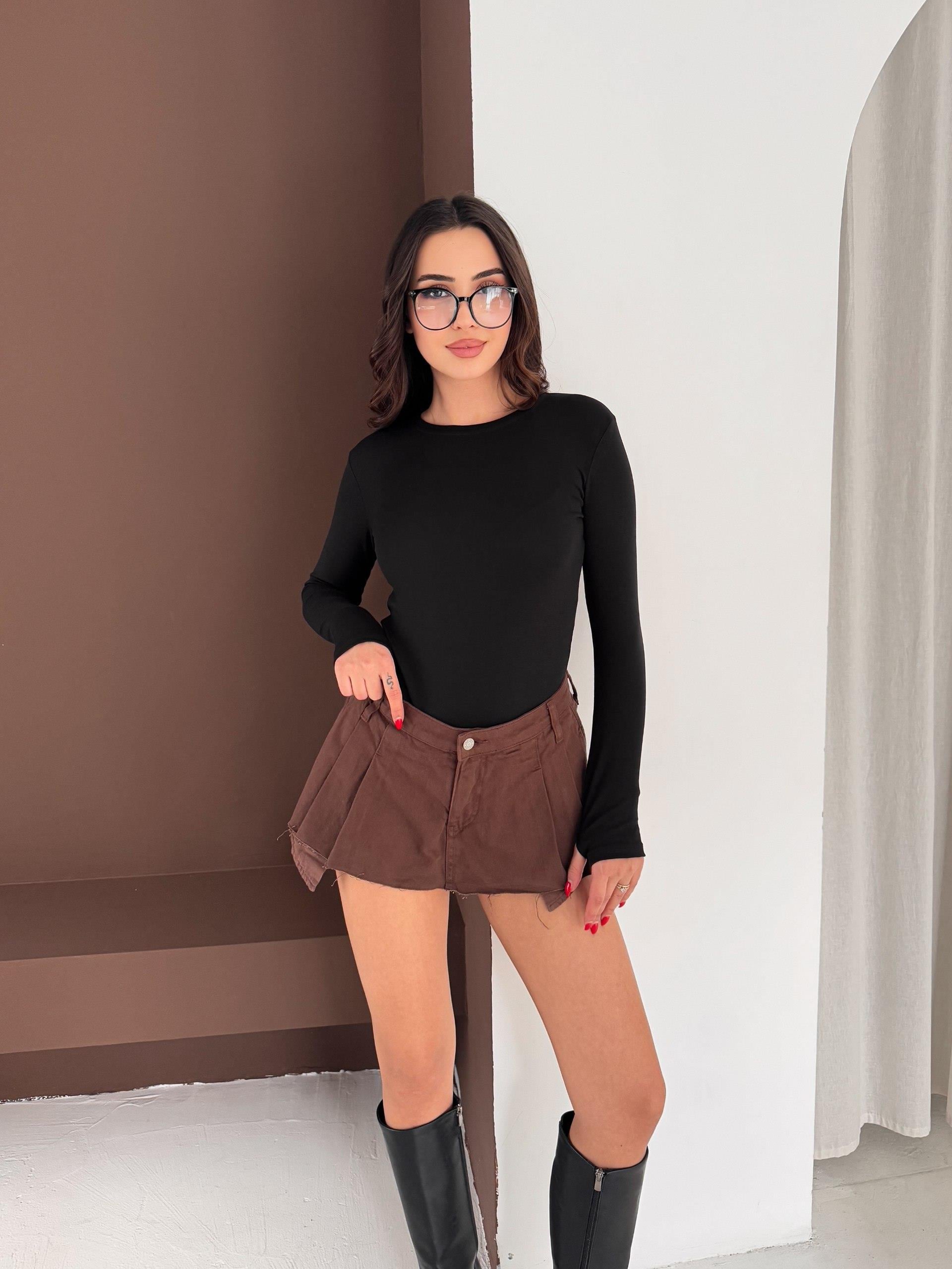 Kadın Bisiklet Yaka Uzun Kollu Parmak Geçme Detaylı Altı Çıtçıtlı Full Likralı Buzzy Body 
