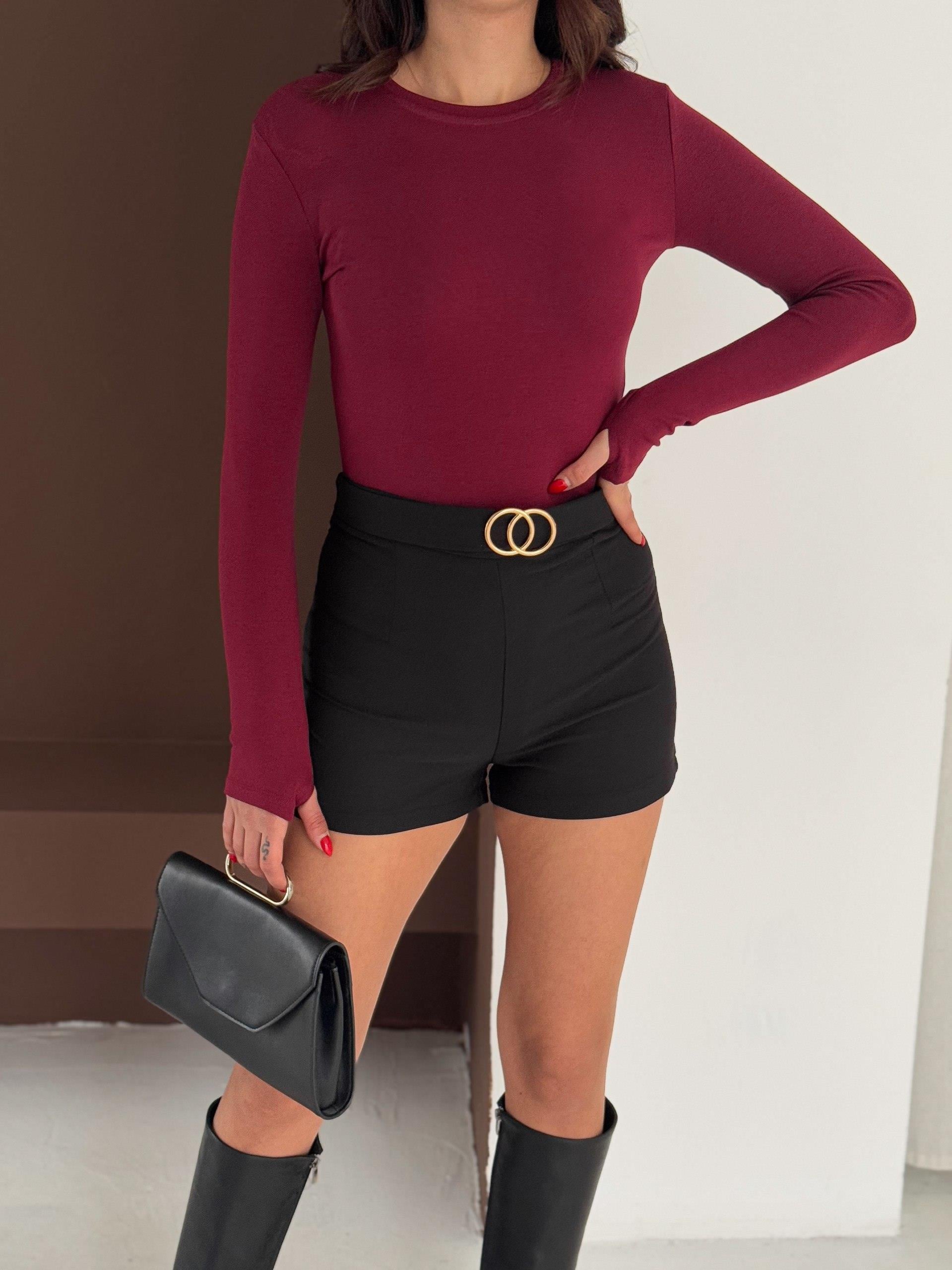 Kadın Bisiklet Yaka Uzun Kollu Parmak Geçme Detaylı Altı Çıtçıtlı Full Likralı Buzzy Body 