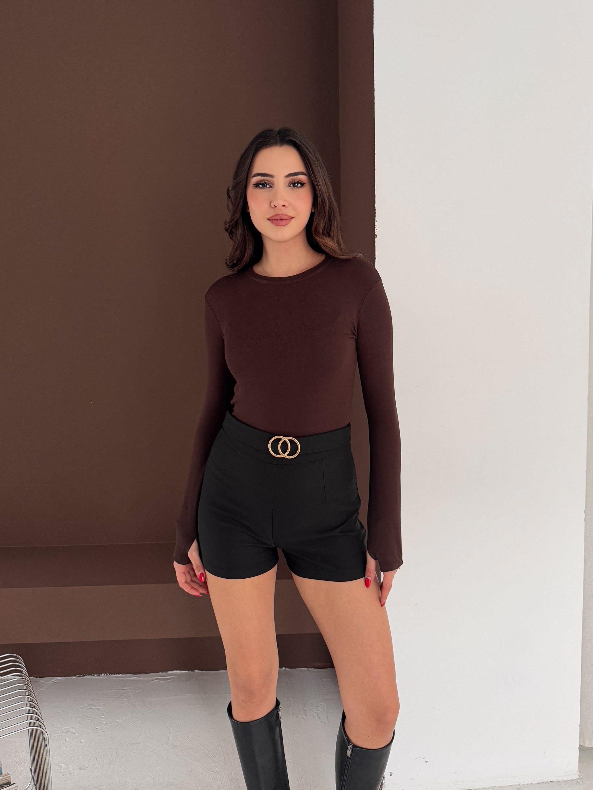 Kadın Bisiklet Yaka Uzun Kollu Parmak Geçme Detaylı Altı Çıtçıtlı Full Likralı Buzzy Body 