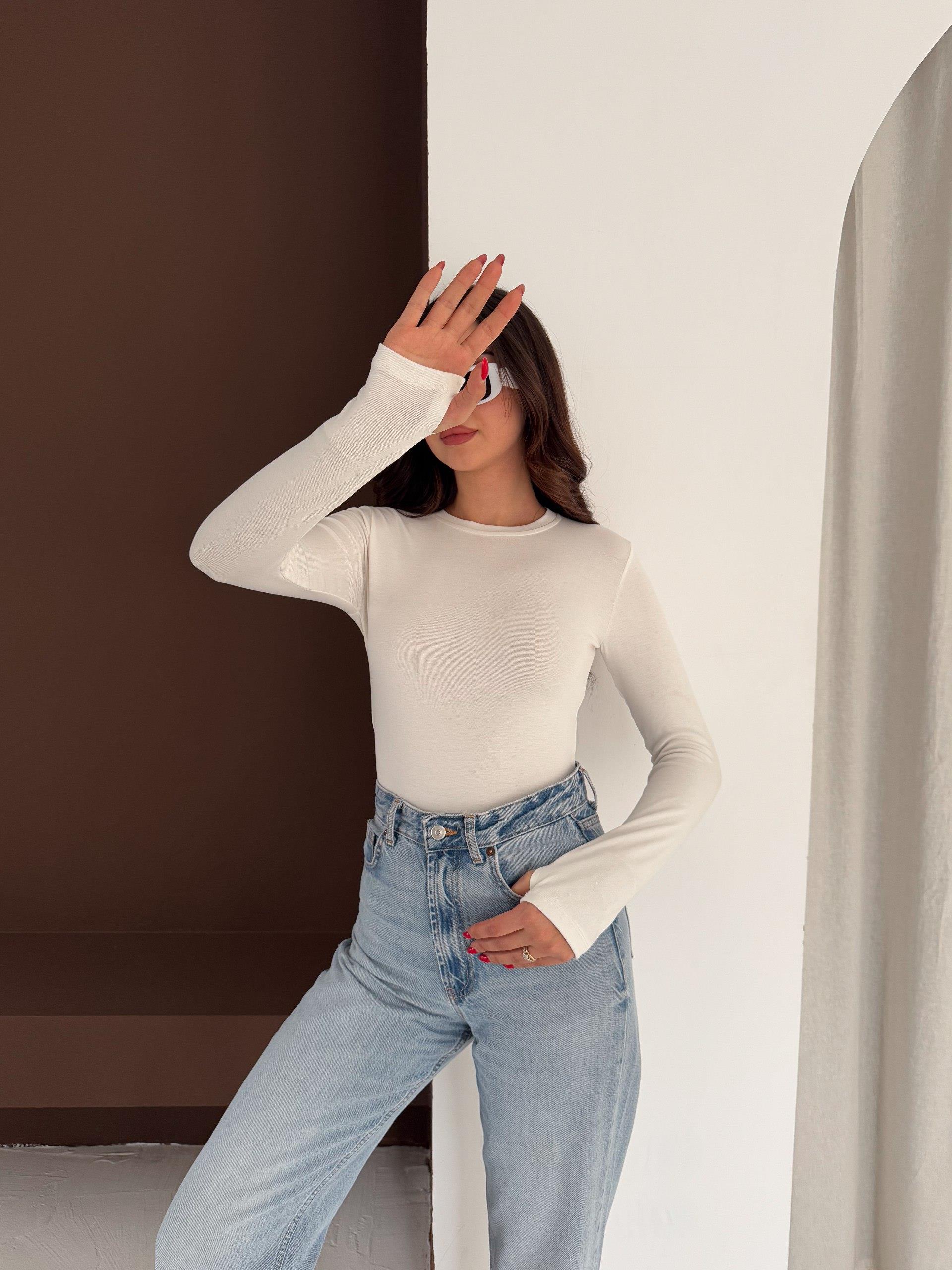 Kadın Bisiklet Yaka Uzun Kollu Parmak Geçme Detaylı Altı Çıtçıtlı Full Likralı Buzzy Body 