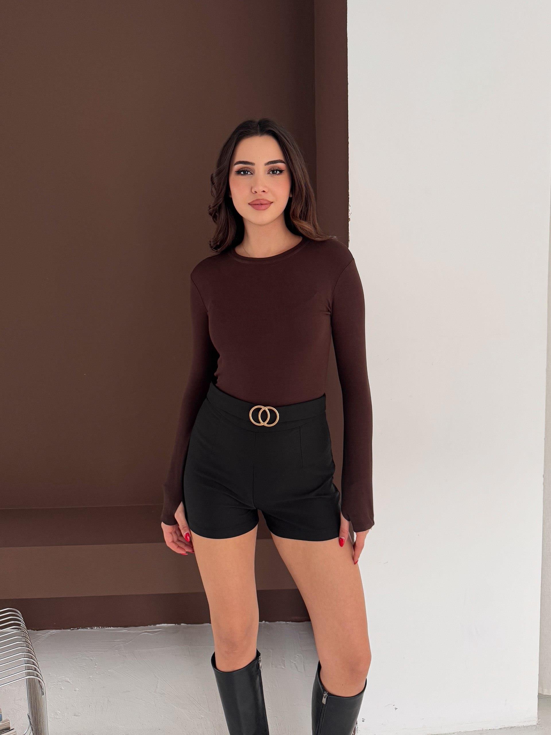 Kadın Bisiklet Yaka Uzun Kollu Parmak Geçme Detaylı Altı Çıtçıtlı Full Likralı Buzzy Body 