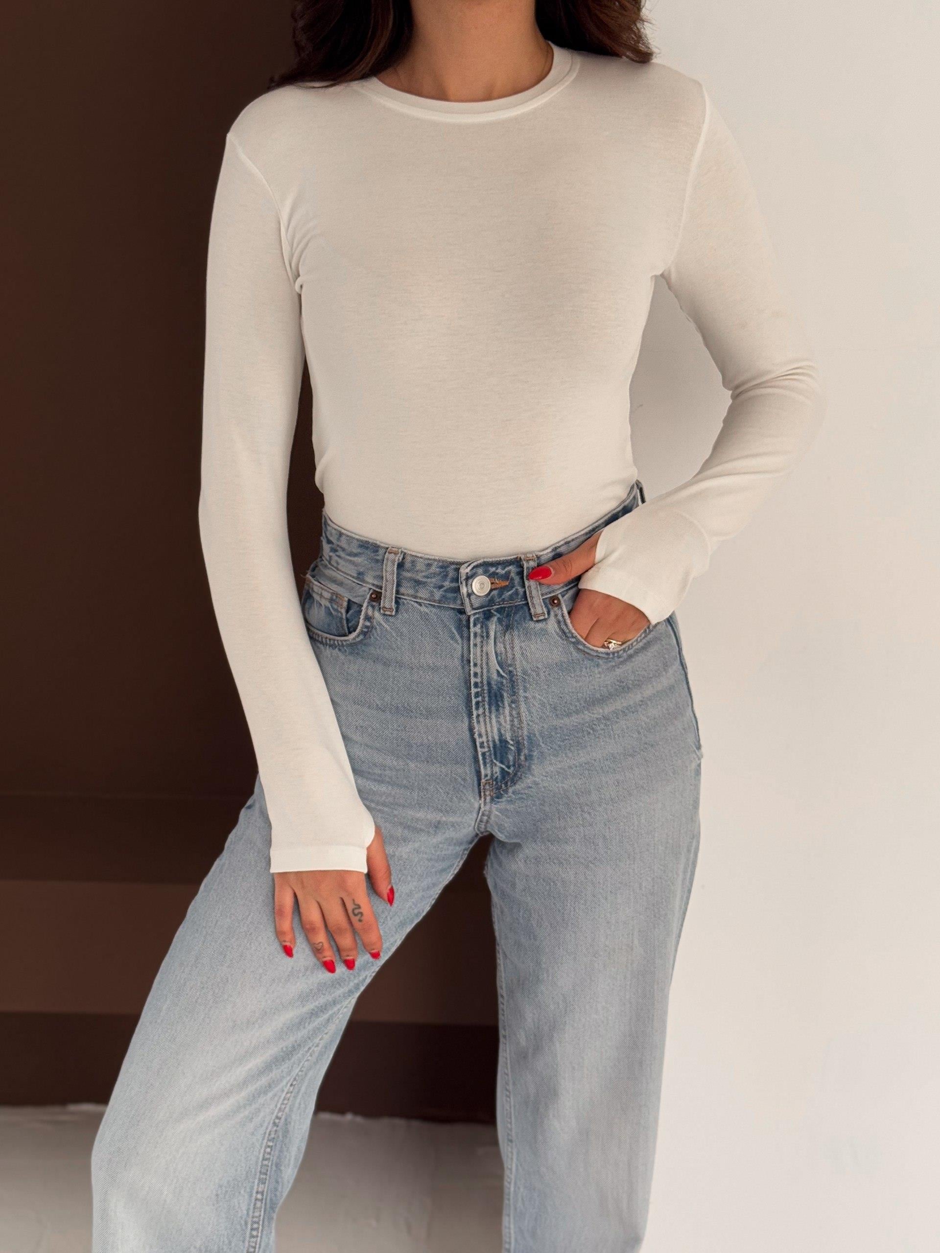 Kadın Bisiklet Yaka Uzun Kollu Parmak Geçme Detaylı Altı Çıtçıtlı Full Likralı Buzzy Body 