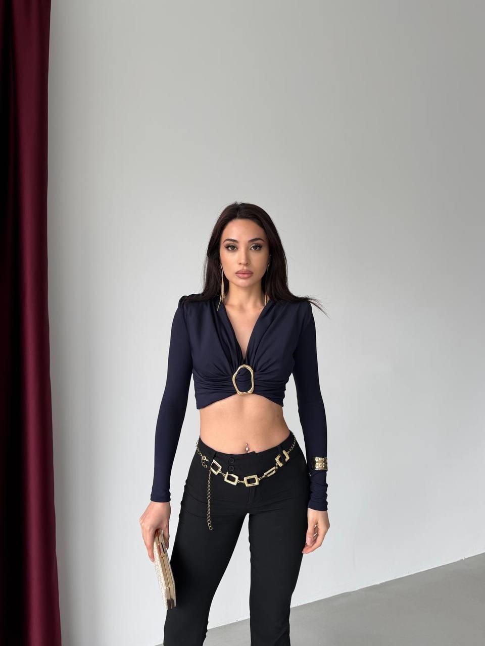 Kadın Dalgıç Kumaş Tokalı Vatkalı Crop Bluz