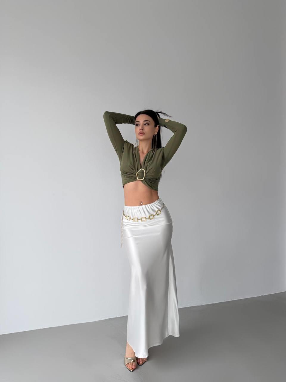 Kadın Dalgıç Kumaş Tokalı Vatkalı Crop Bluz