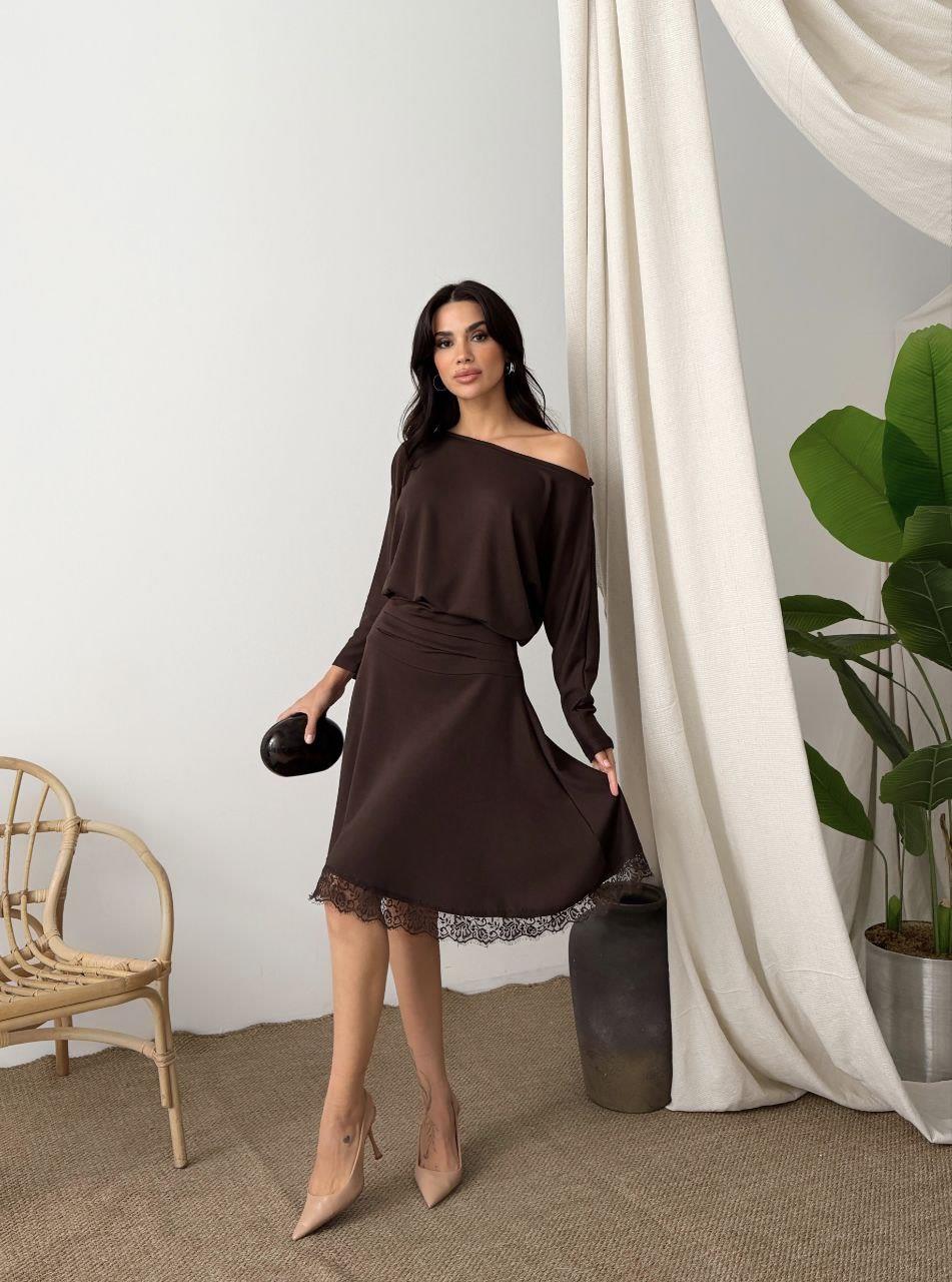 Kadın Dantelli Bel Drape Detaylı Kayık Yaka Modal Kumaş Midi Elbise