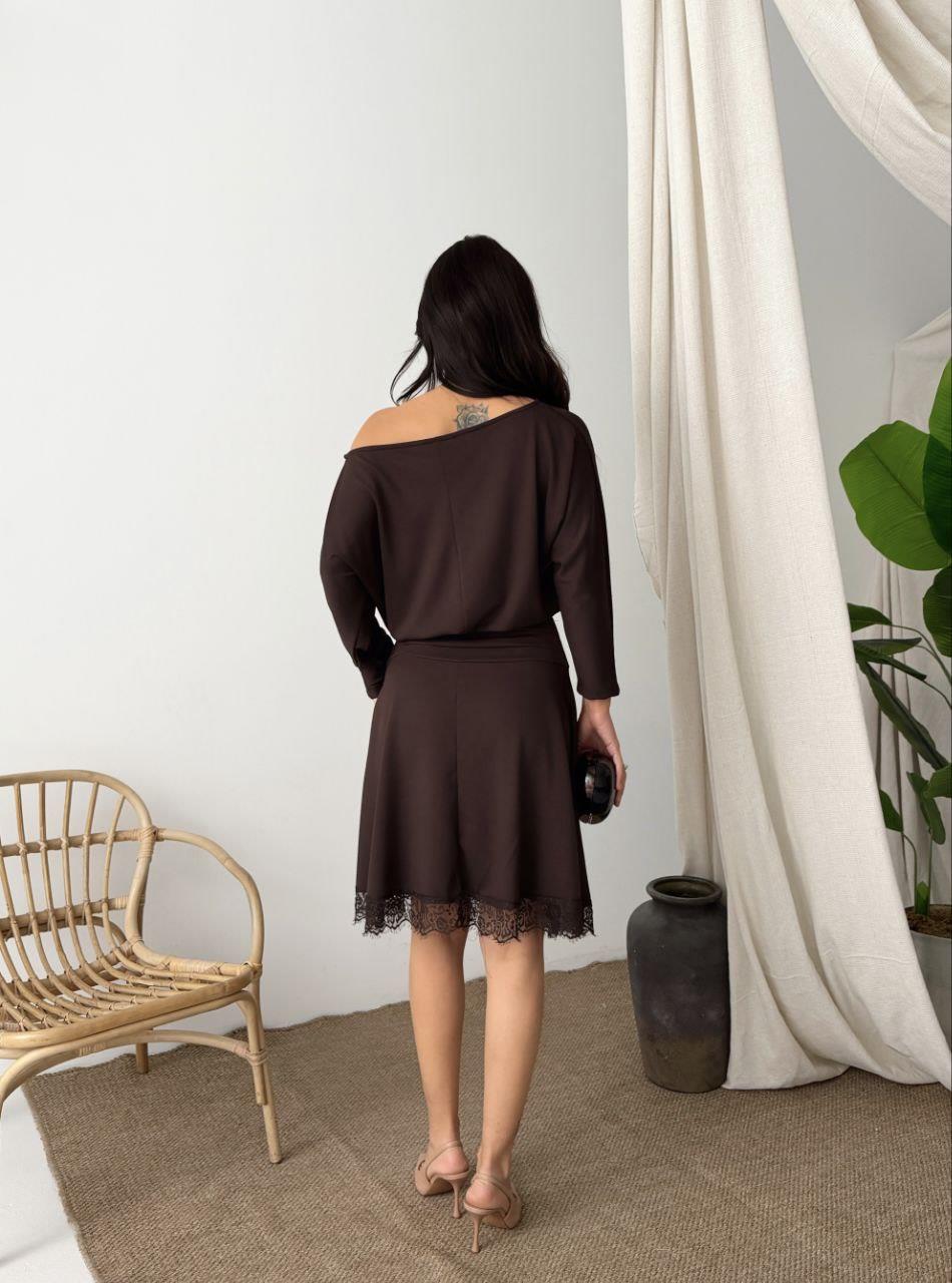 Kadın Dantelli Bel Drape Detaylı Kayık Yaka Modal Kumaş Midi Elbise