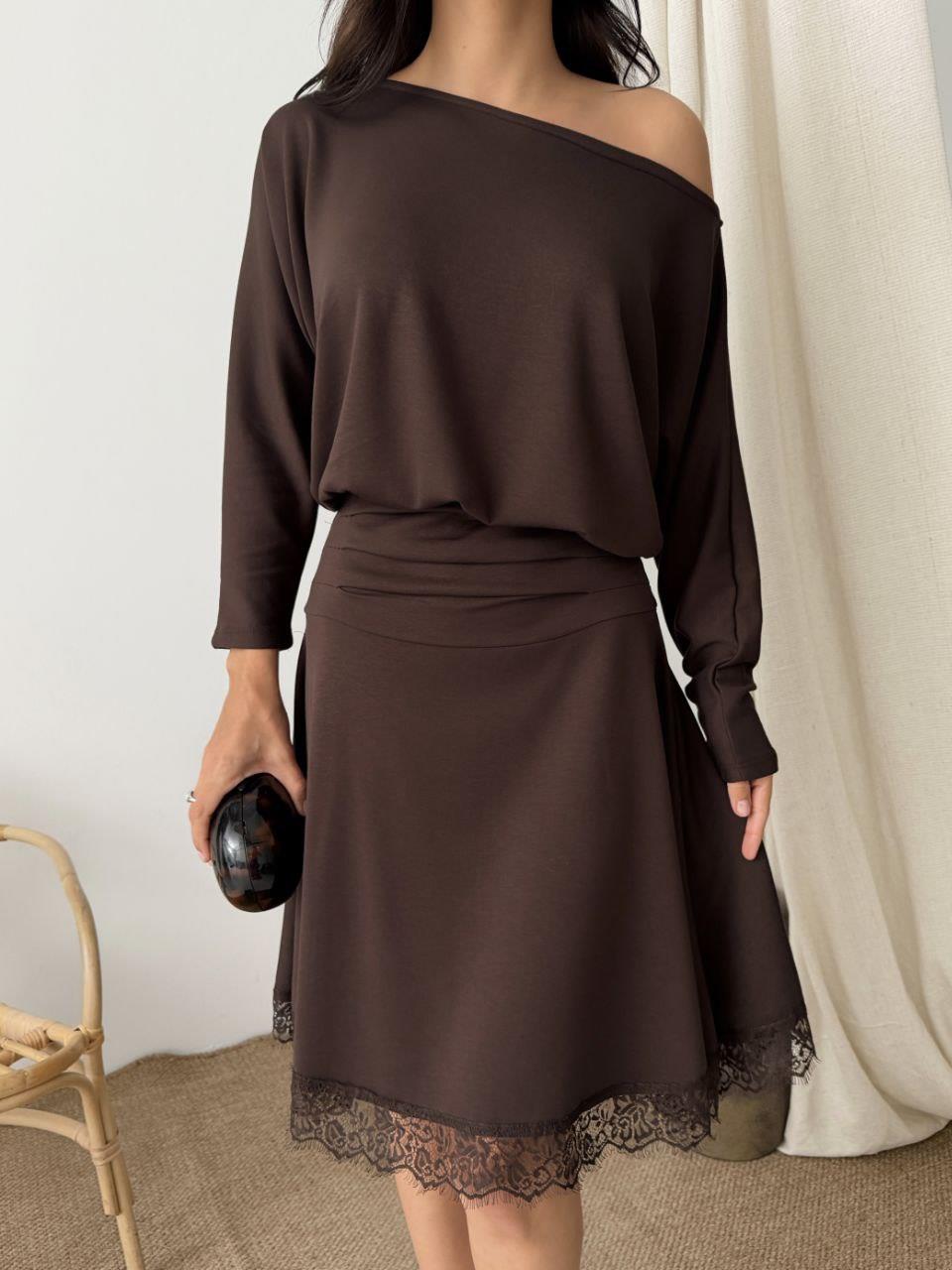 Kadın Dantelli Bel Drape Detaylı Kayık Yaka Modal Kumaş Midi Elbise