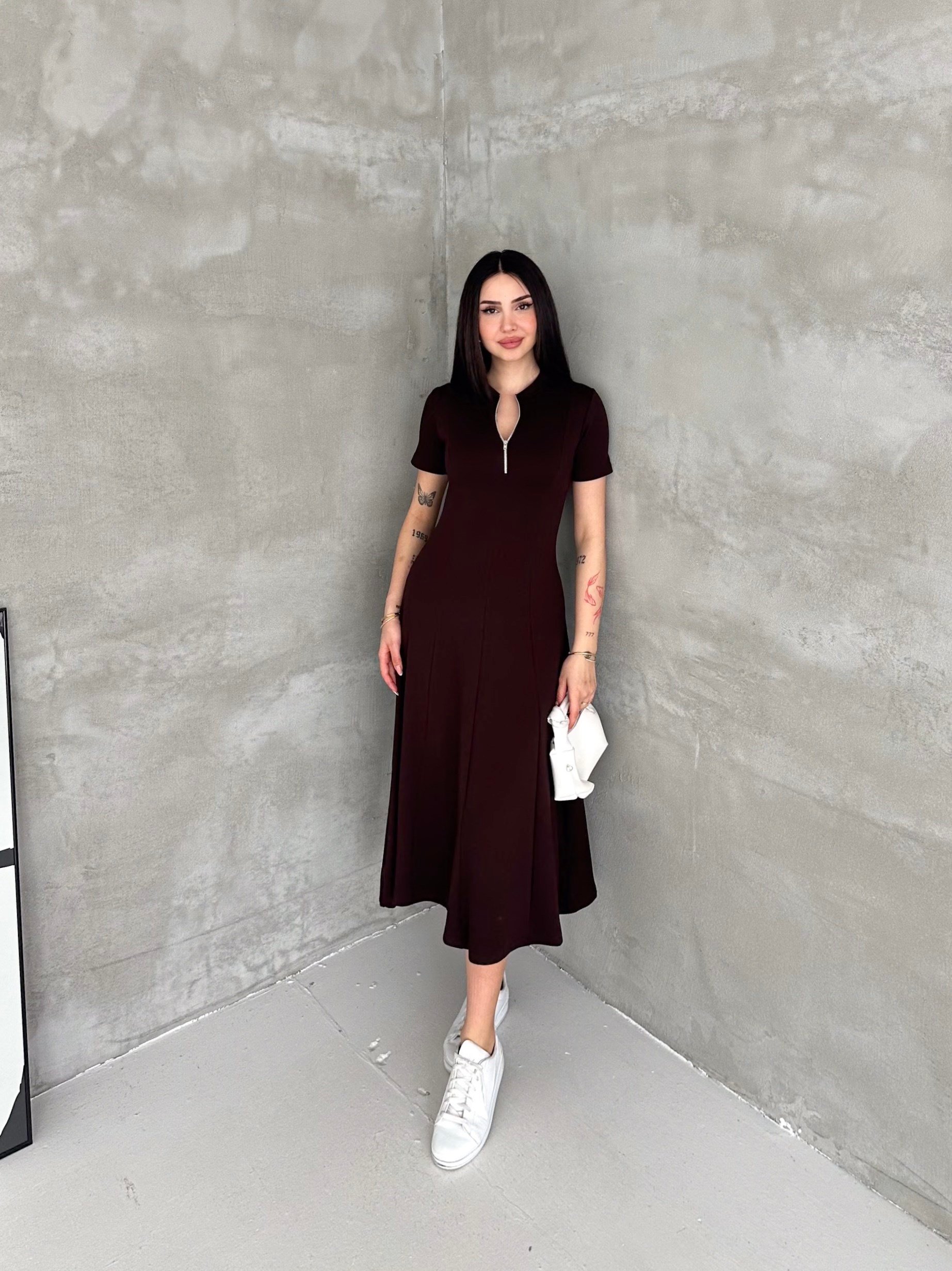 Kadın Fermuar Detaylı Maxi Uzun Modal Elbise