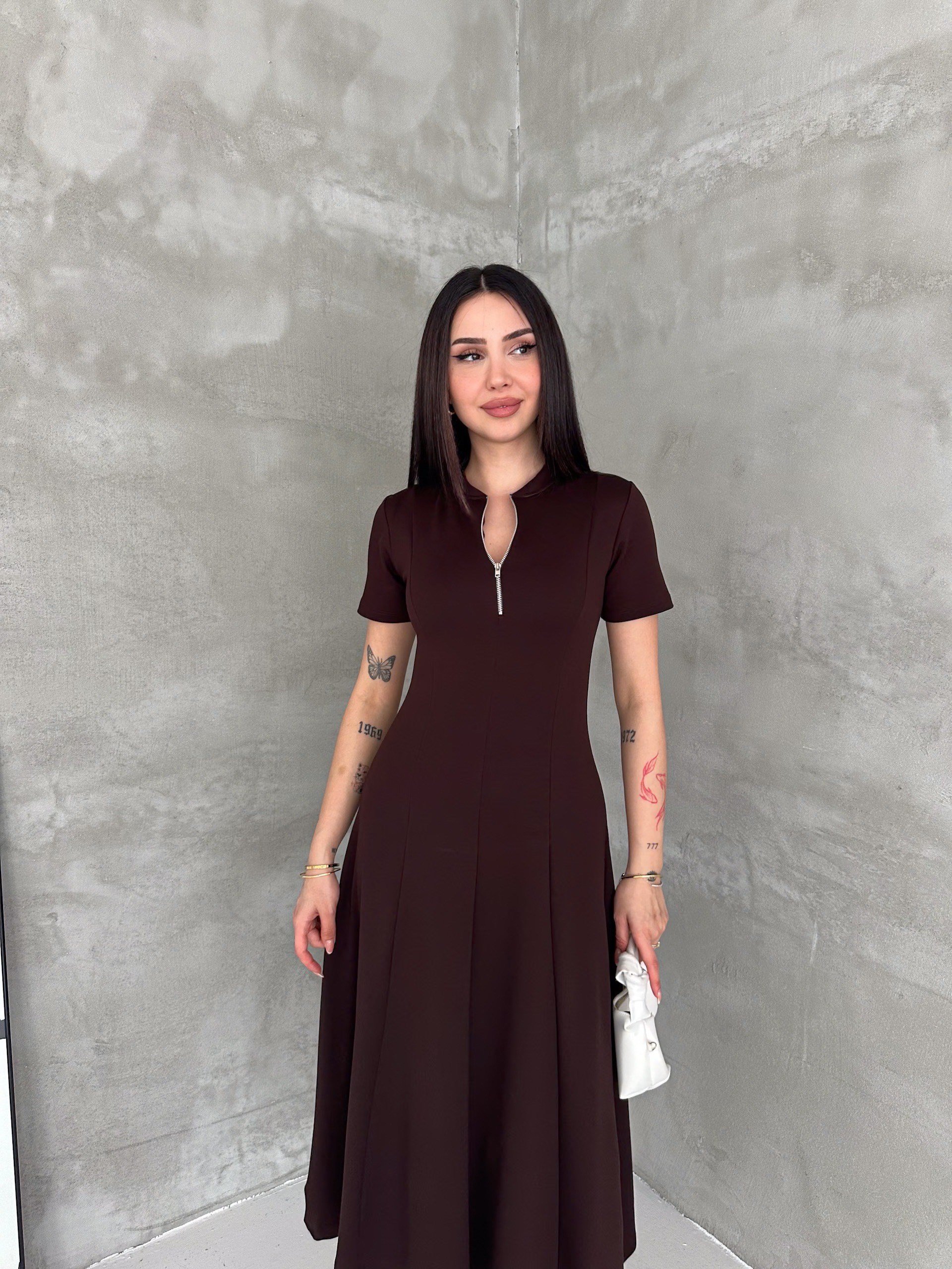 Kadın Fermuar Detaylı Maxi Uzun Modal Elbise