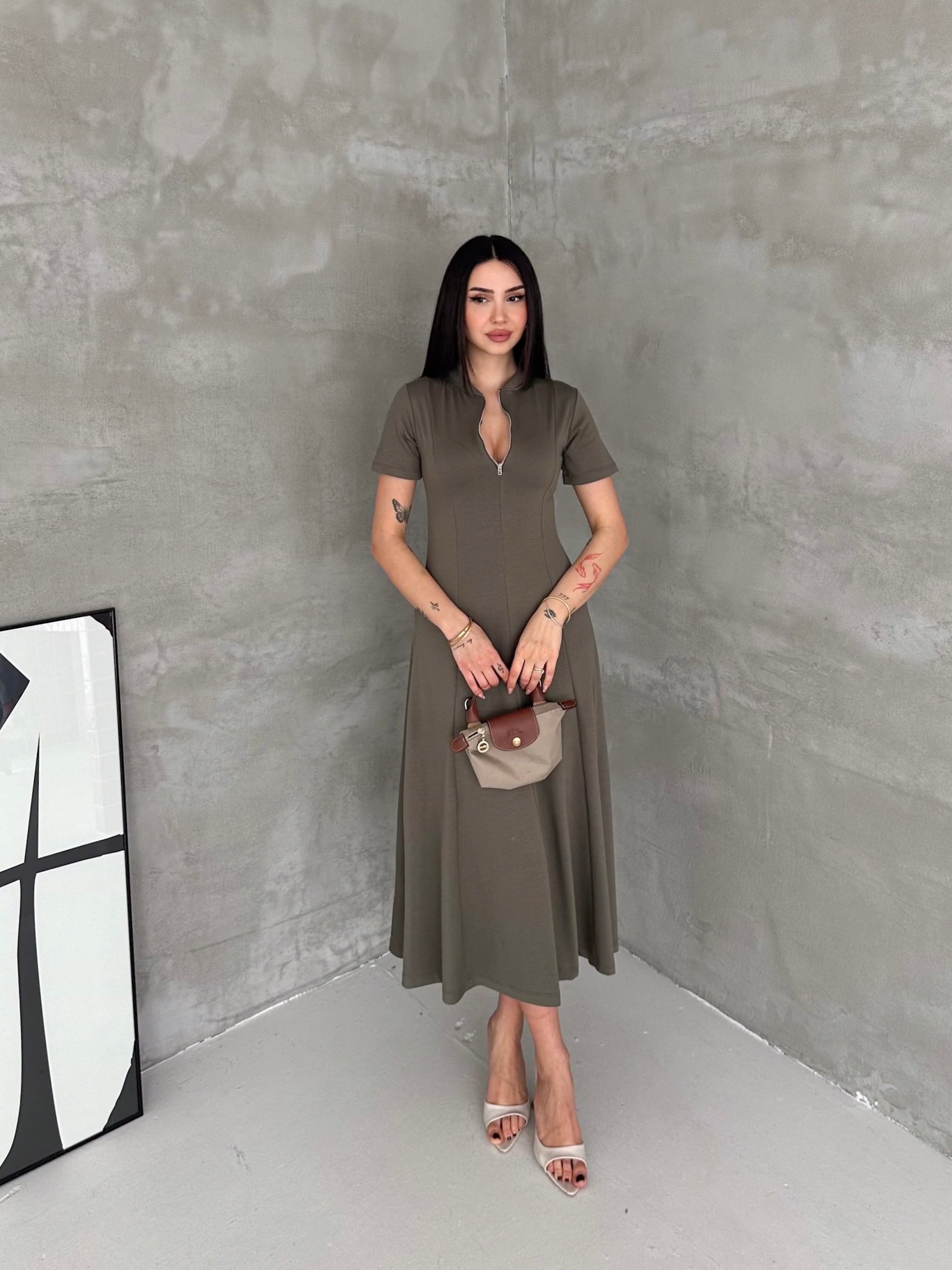 Kadın Fermuar Detaylı Maxi Uzun Modal Elbise