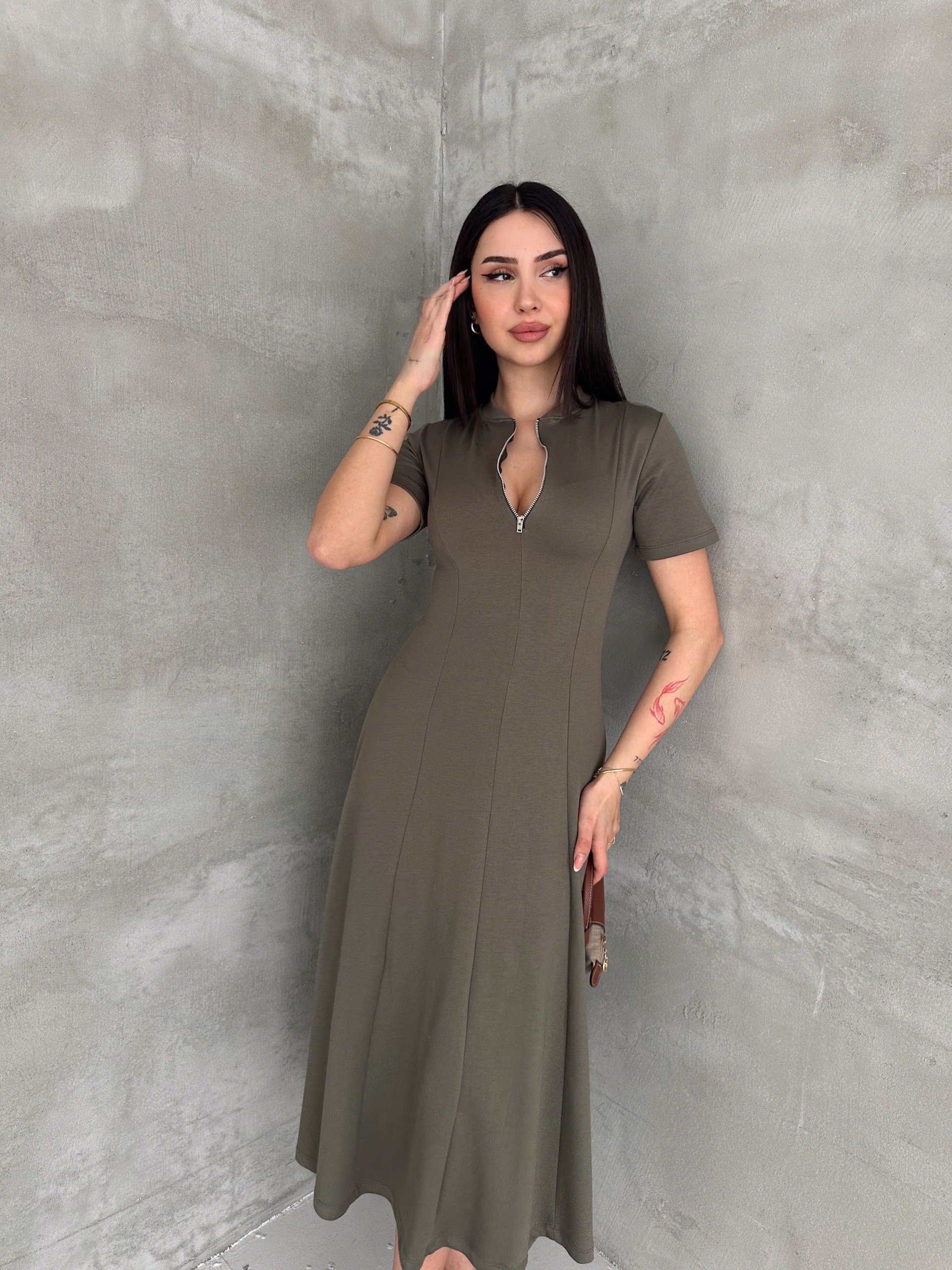 Kadın Fermuar Detaylı Maxi Uzun Modal Elbise