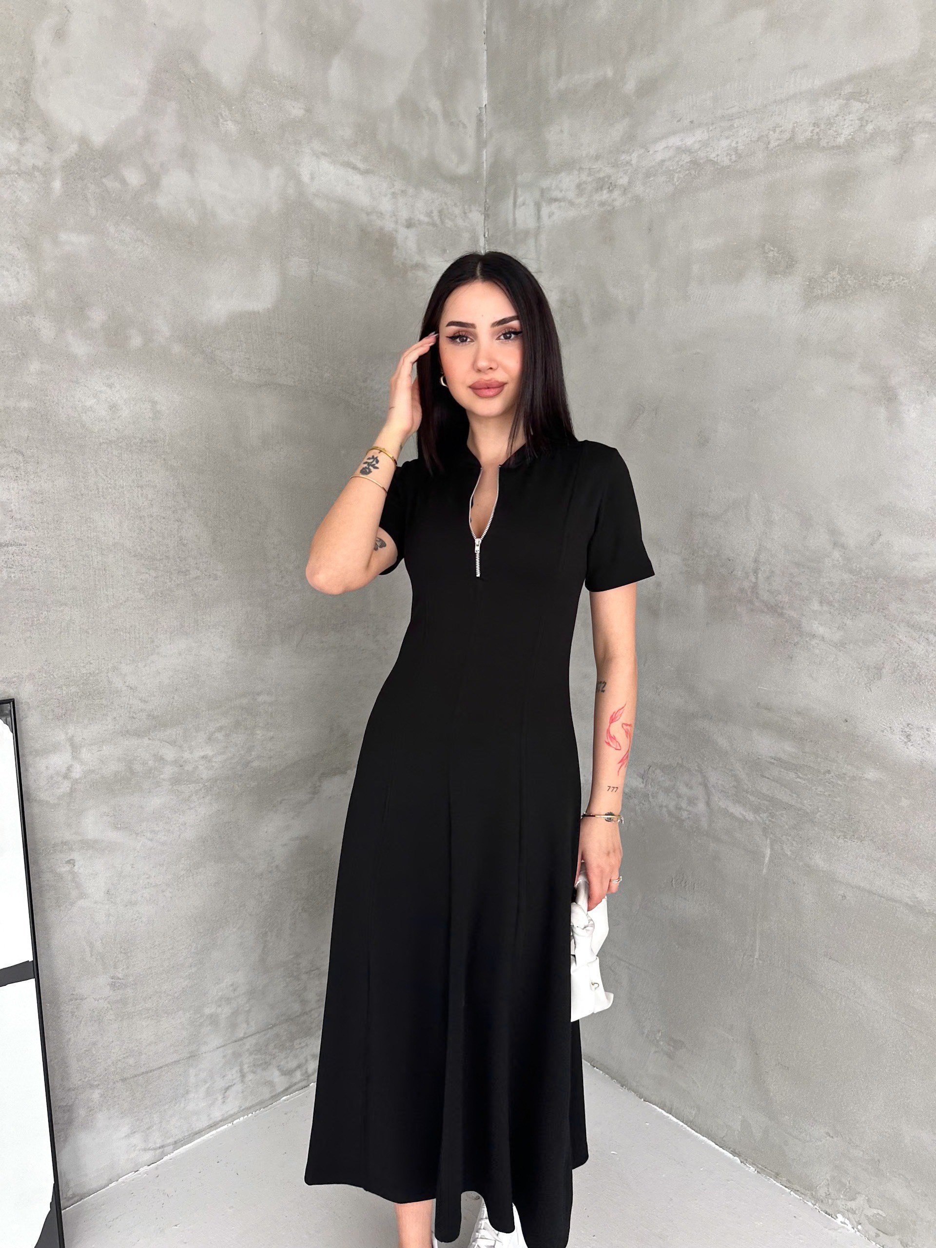 Kadın Fermuar Detaylı Maxi Uzun Modal Elbise