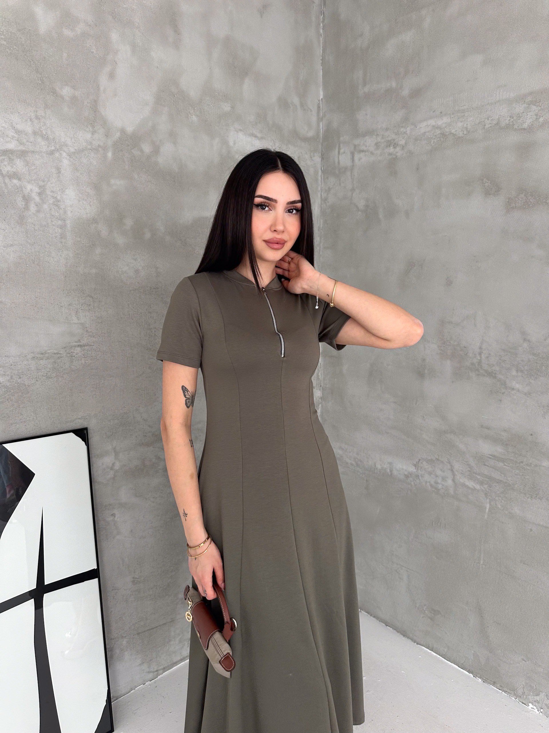 Kadın Fermuar Detaylı Maxi Uzun Modal Elbise