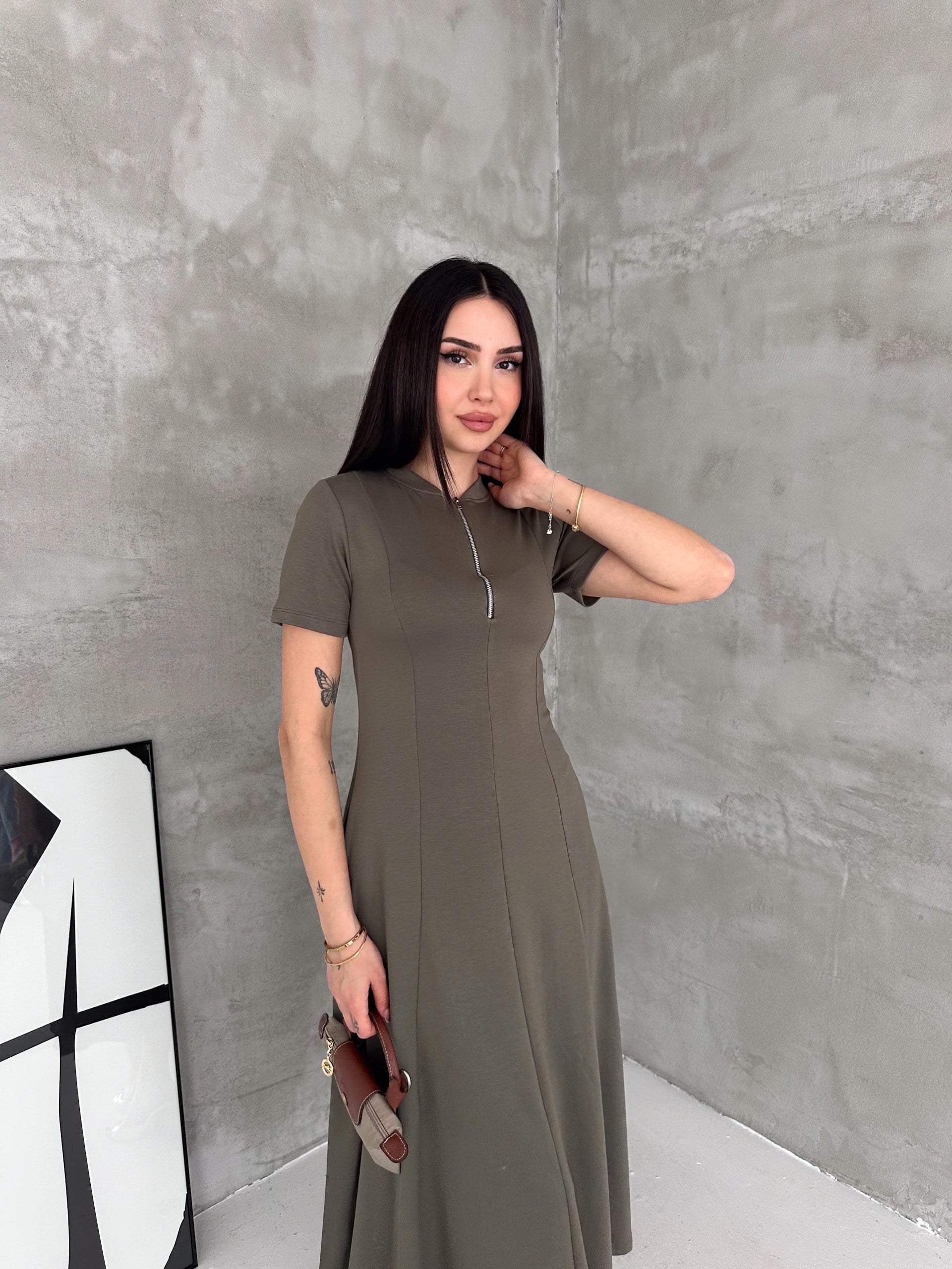 Kadın Fermuar Detaylı Maxi Uzun Modal Elbise