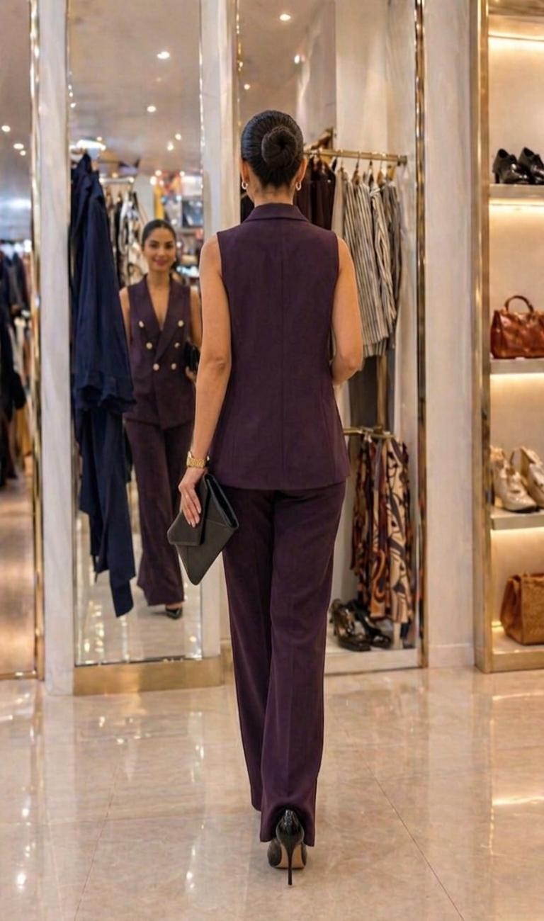 Kadın İthal Double Kumaş Yelek Pantolon Takım