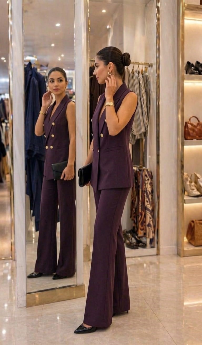 Kadın İthal Double Kumaş Yelek Pantolon Takım