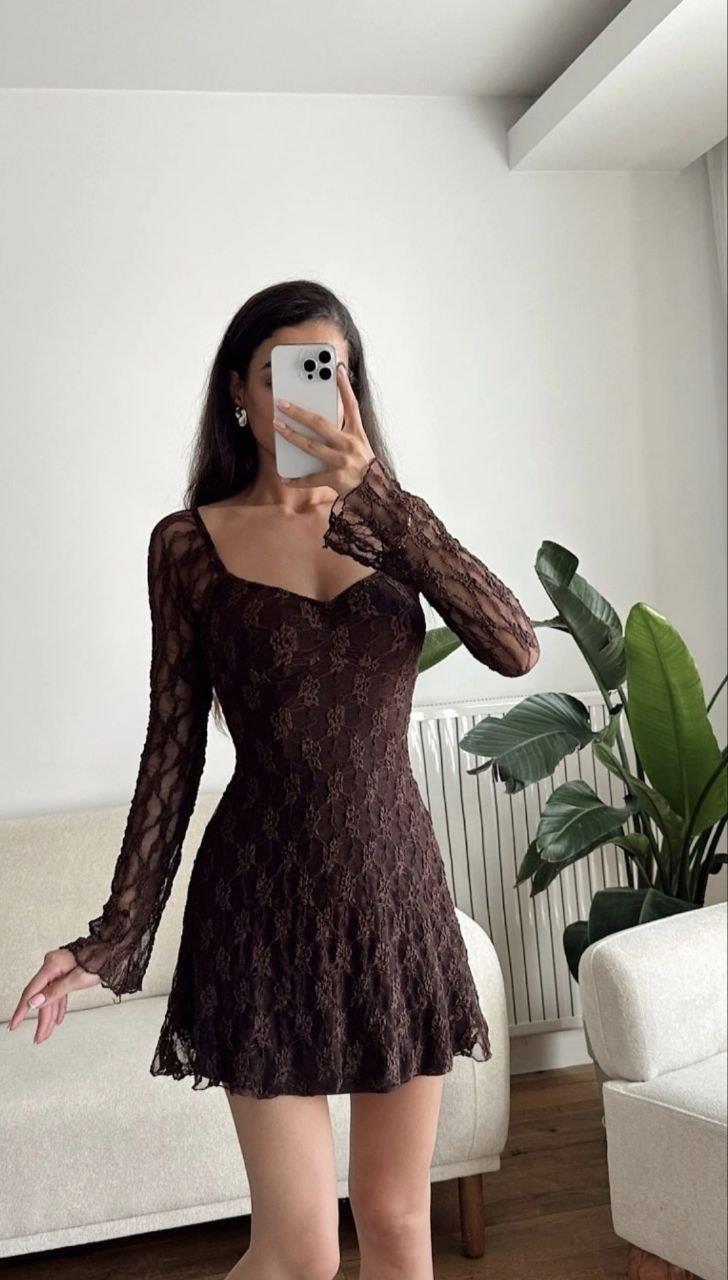 Kadın Kalp Yaka Astarlı Dantel Mini Elbise – Şıklığın En Romantik Yorumu