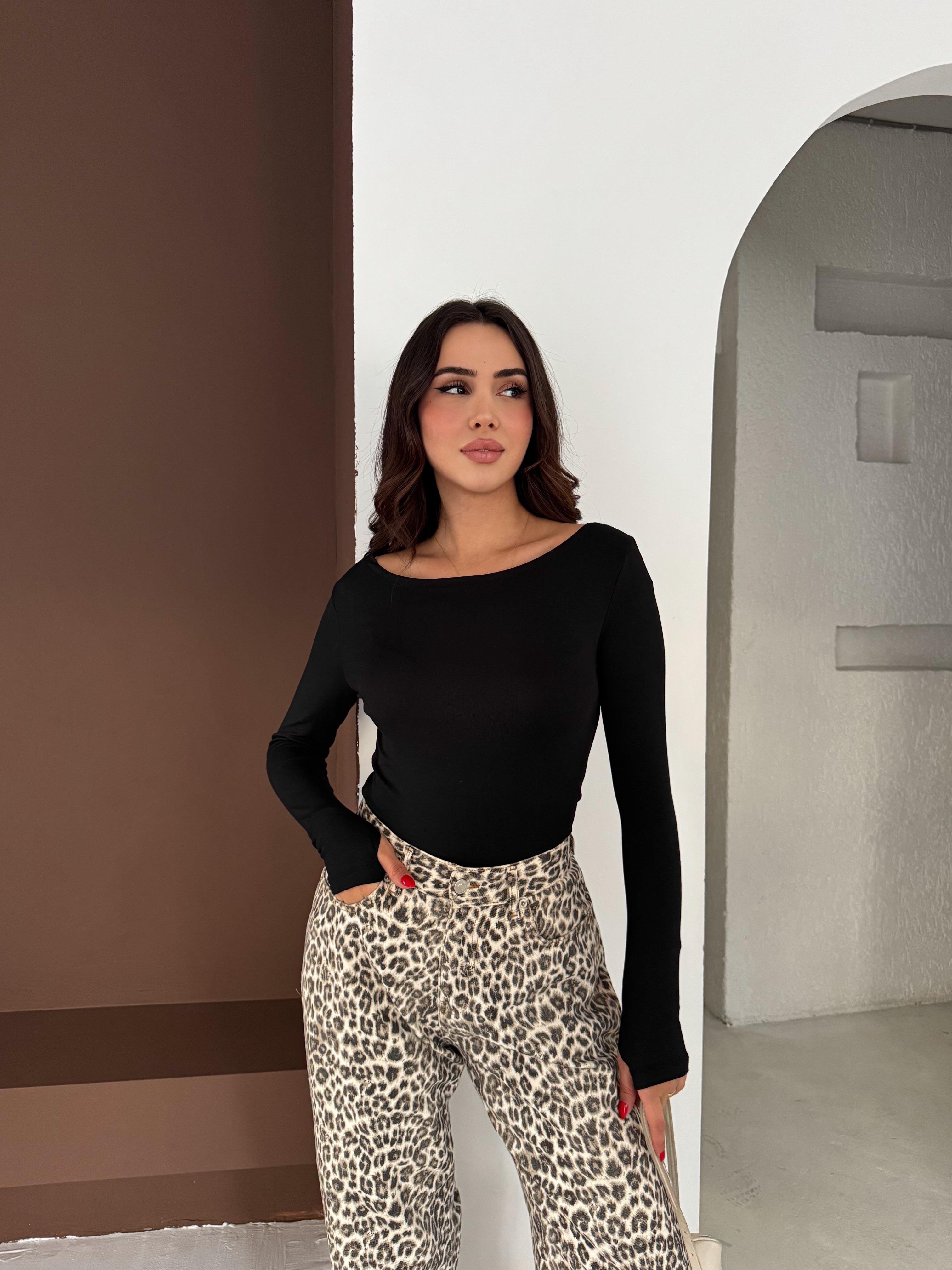 Kadın Kayık Yaka Parmak Geçmeli Uzun Kollu Full Likralı Pamuk Viskon Buzzy Body Tişort