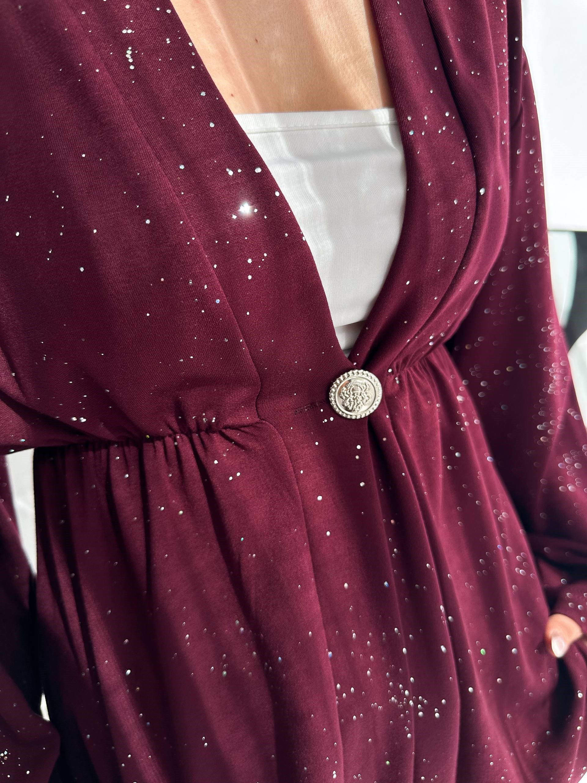 Kadın Simli Uzun Kol Modal Kumaş Kimono Pantolon İkili Takım – Şık ve Rahat Kadın Takım