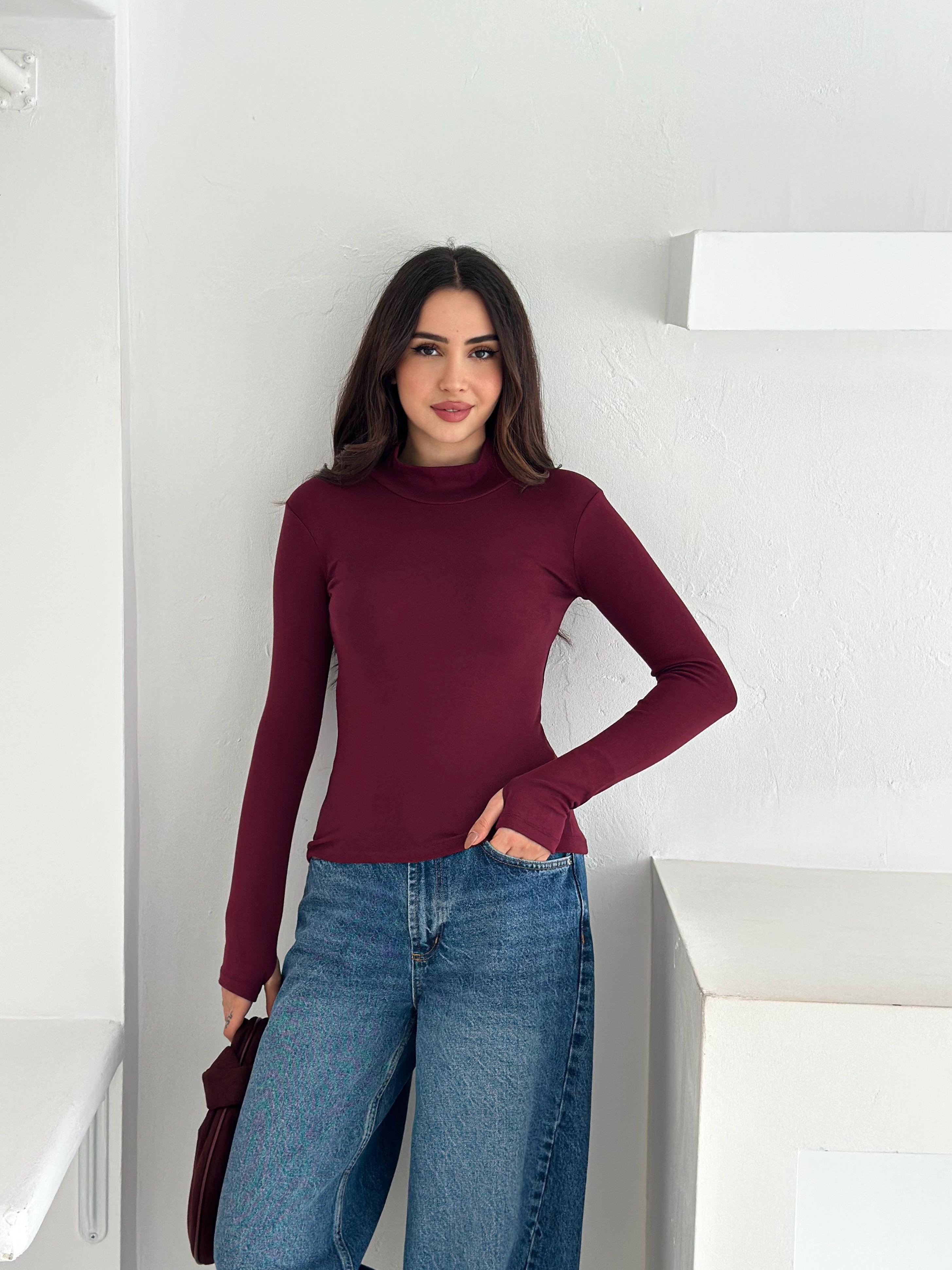 Kadın Yarım Balıkçı Yaka Parmak Geçmeli Full Likralı Buzz Body