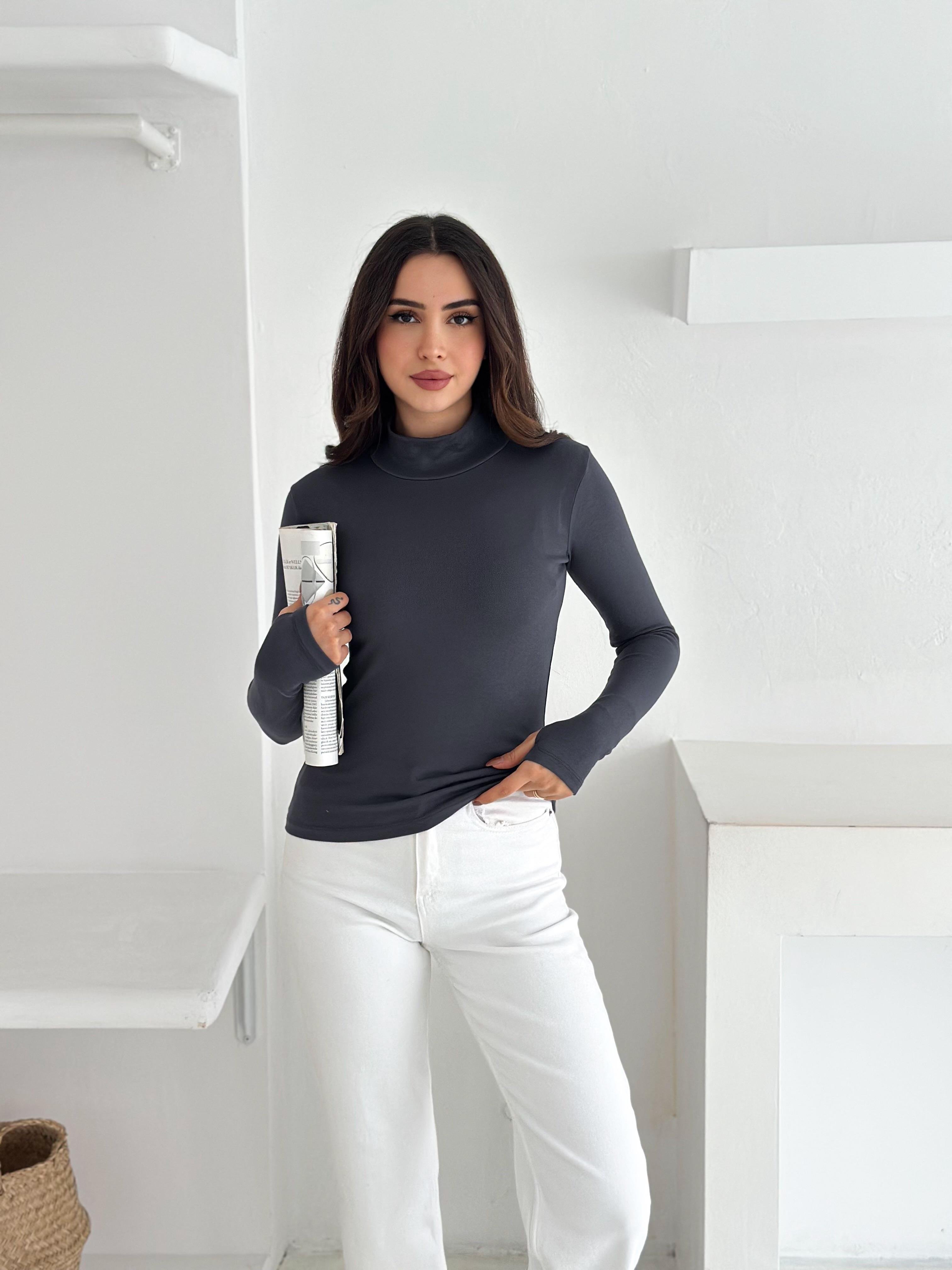 Kadın Yarım Balıkçı Yaka Parmak Geçmeli Full Likralı Buzz Body