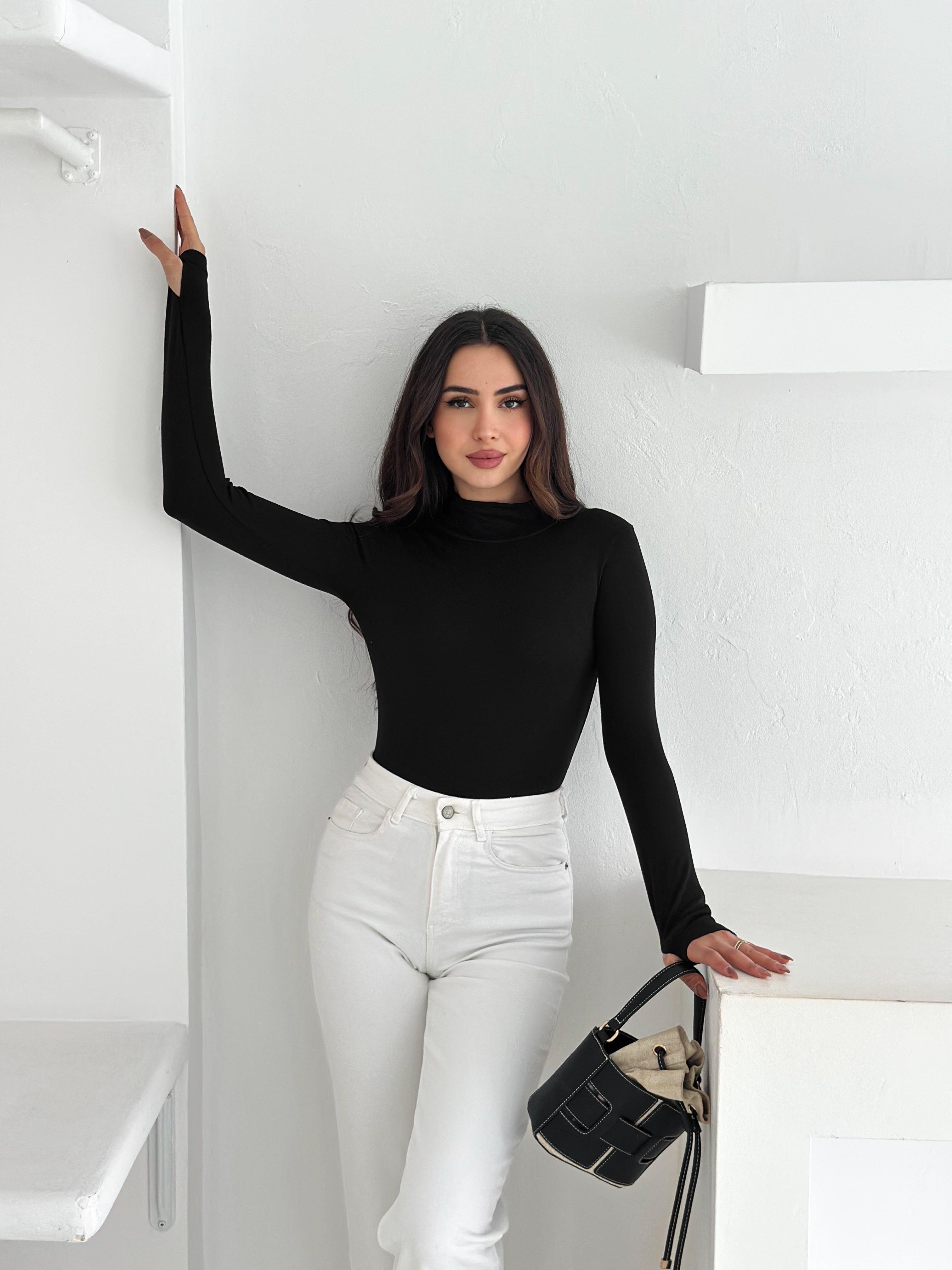 Kadın Yarım Balıkçı Yaka Parmak Geçmeli Full Likralı Buzz Body