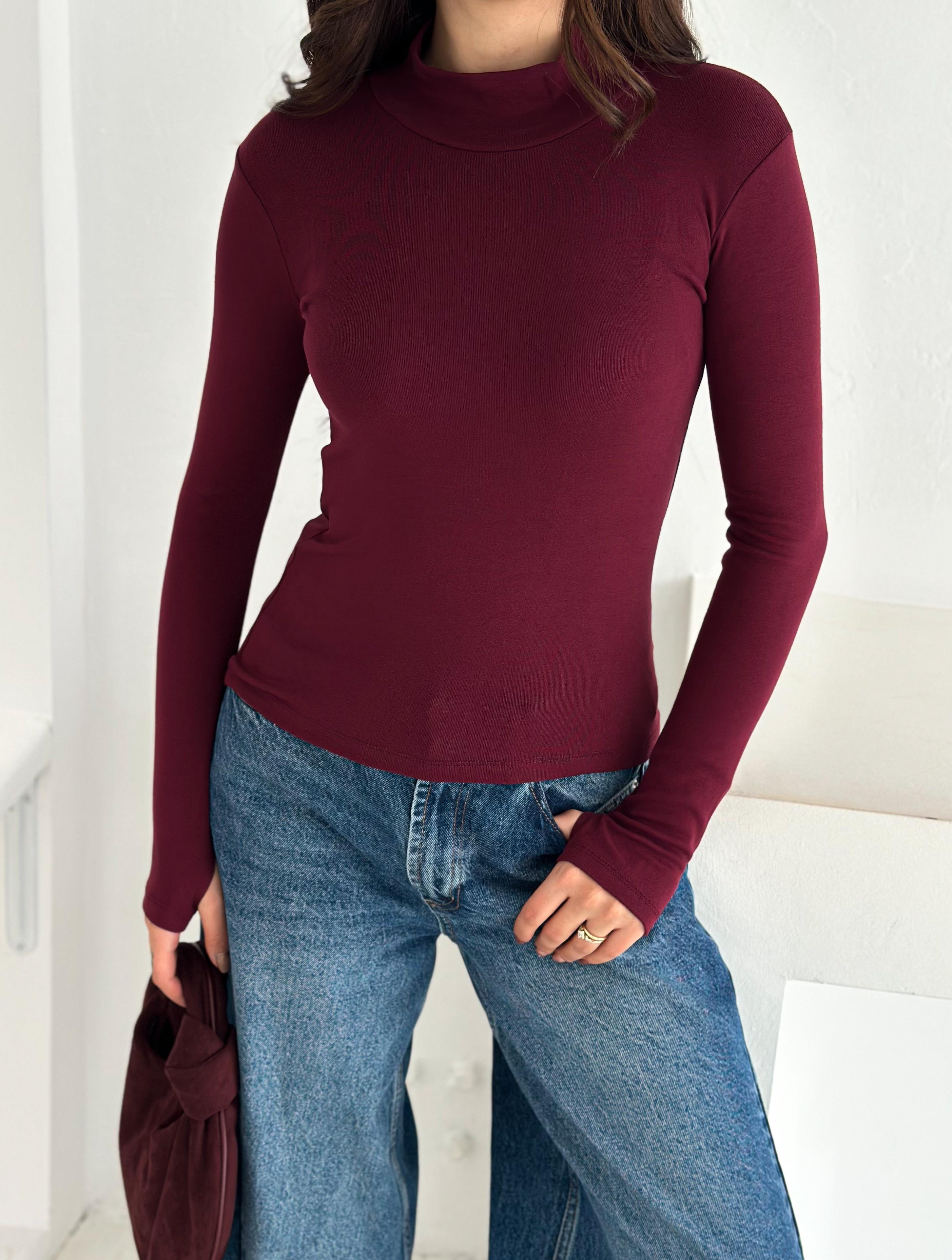 Kadın Yarım Balıkçı Yaka Parmak Geçmeli Full Likralı Buzz Body
