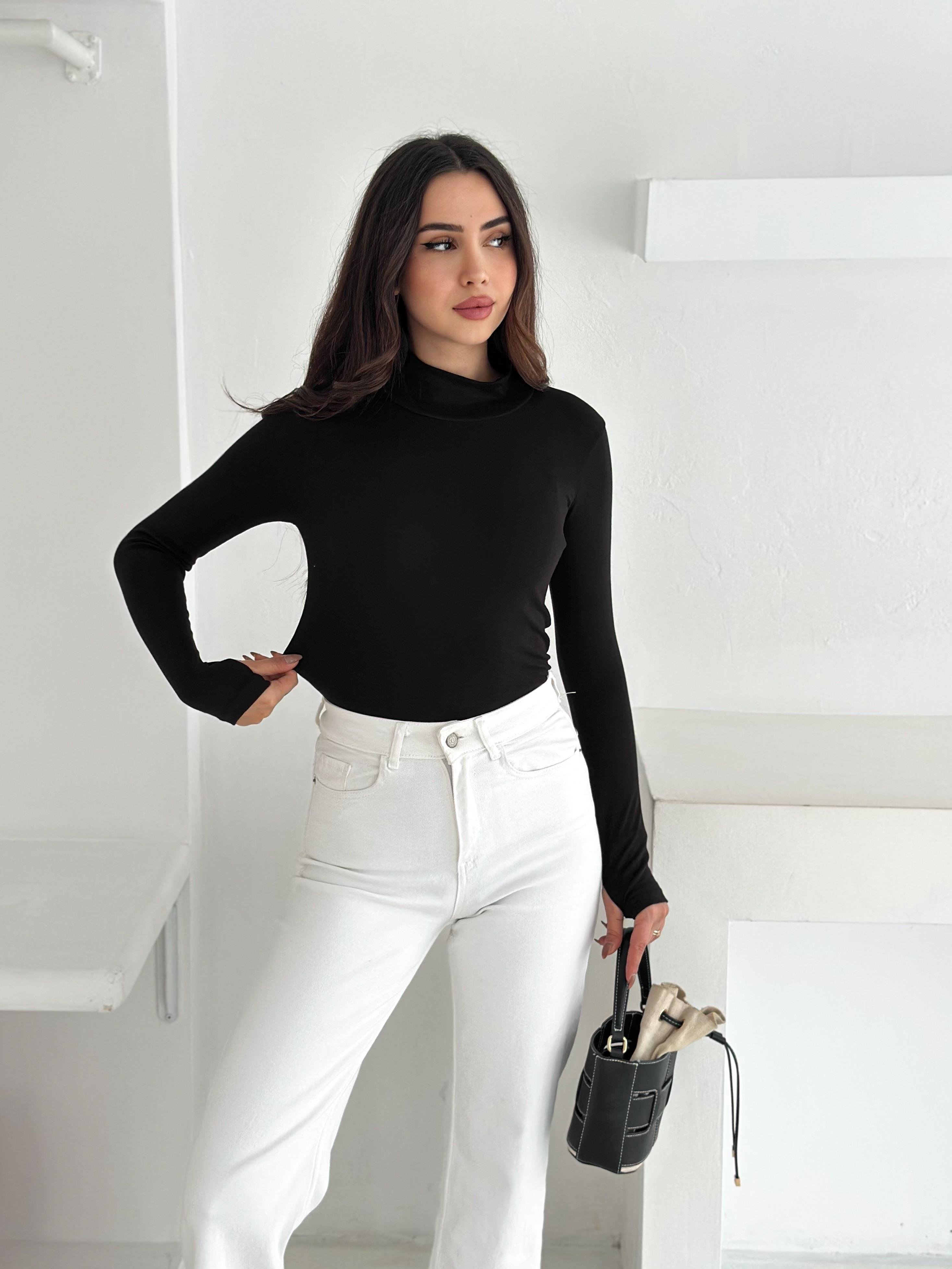 Kadın Yarım Balıkçı Yaka Parmak Geçmeli Full Likralı Buzz Body