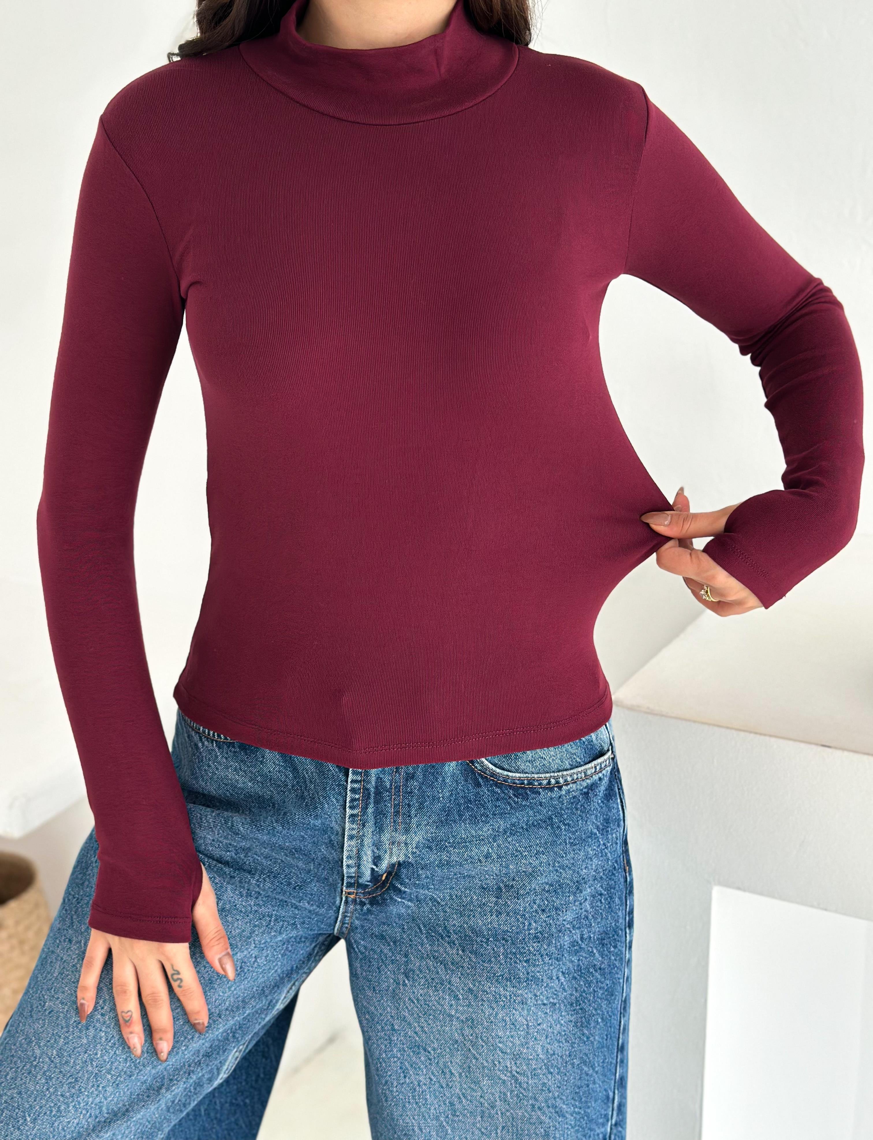 Kadın Yarım Balıkçı Yaka Parmak Geçmeli Full Likralı Buzz Body