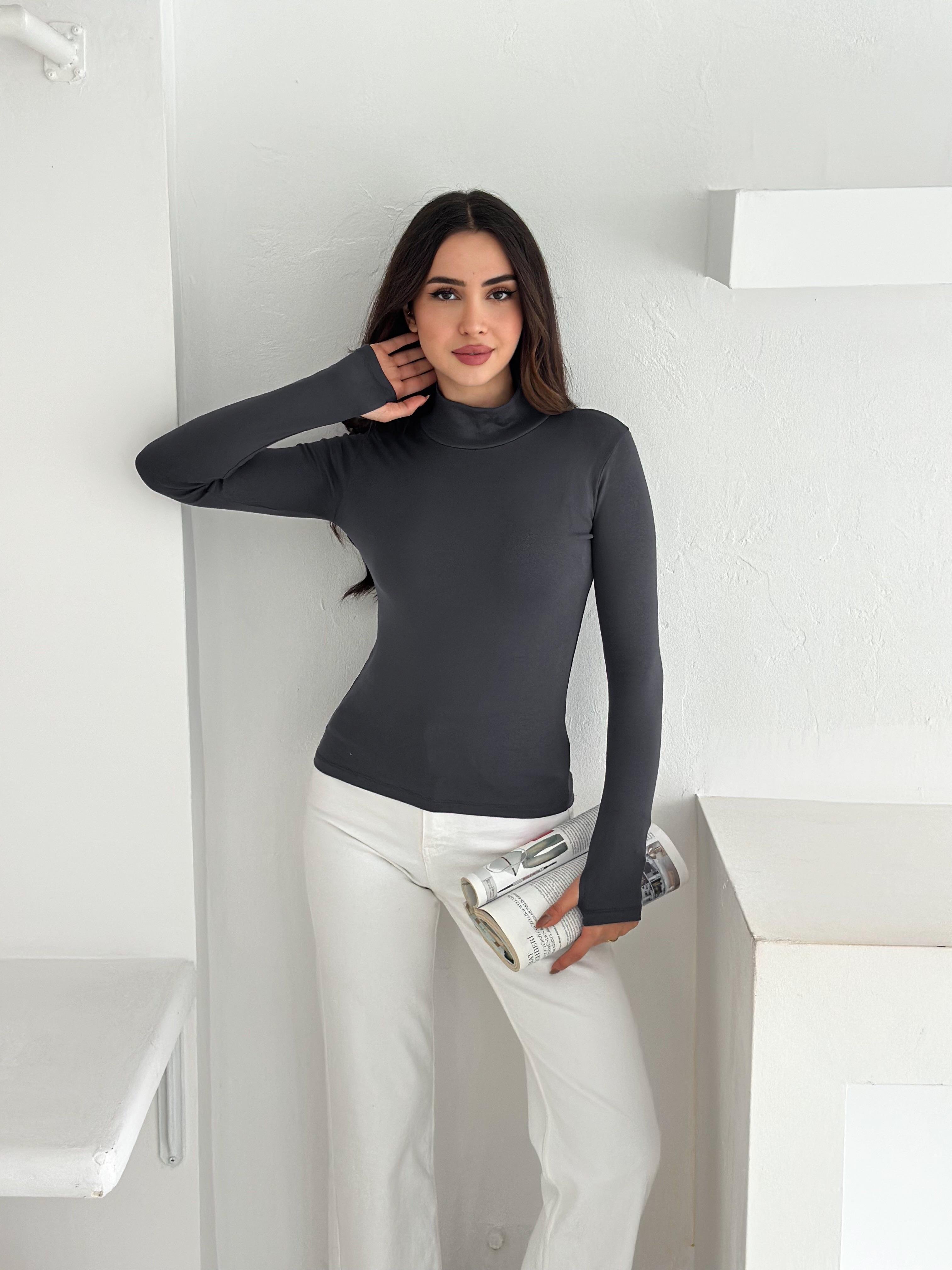 Kadın Yarım Balıkçı Yaka Parmak Geçmeli Full Likralı Buzz Body