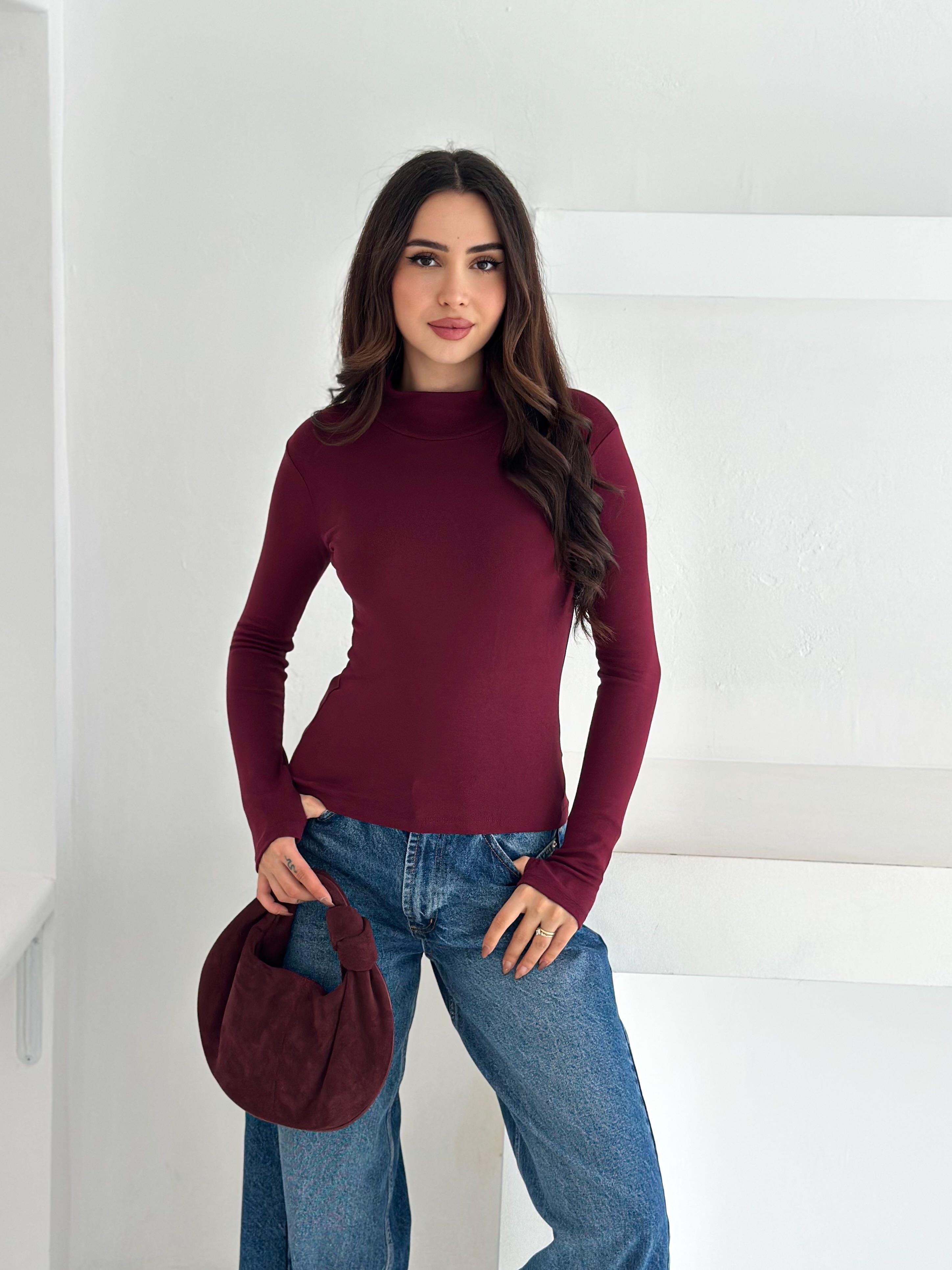 Kadın Yarım Balıkçı Yaka Parmak Geçmeli Full Likralı Buzz Body