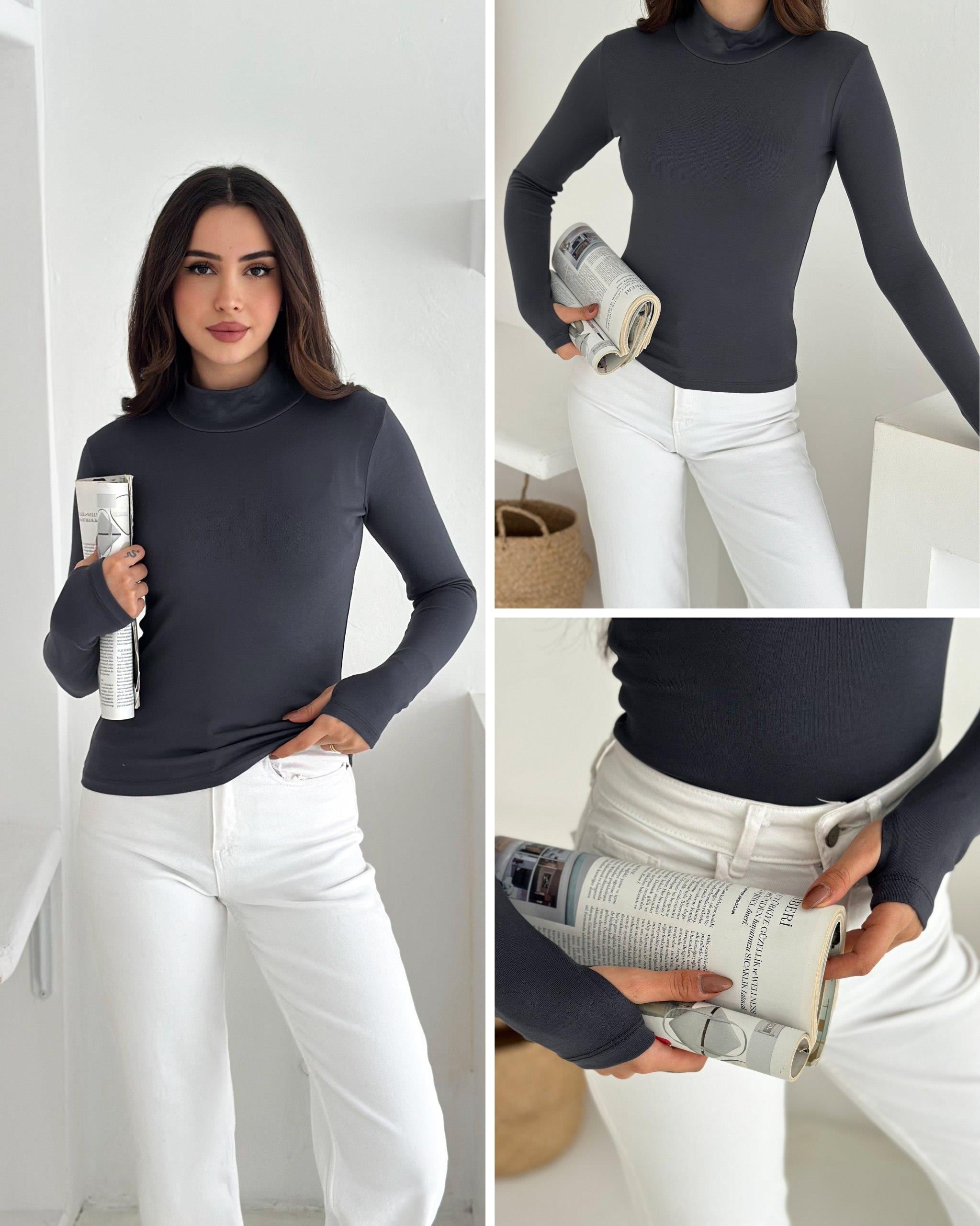 Kadın Yarım Balıkçı Yaka Parmak Geçmeli Full Likralı Buzz Body