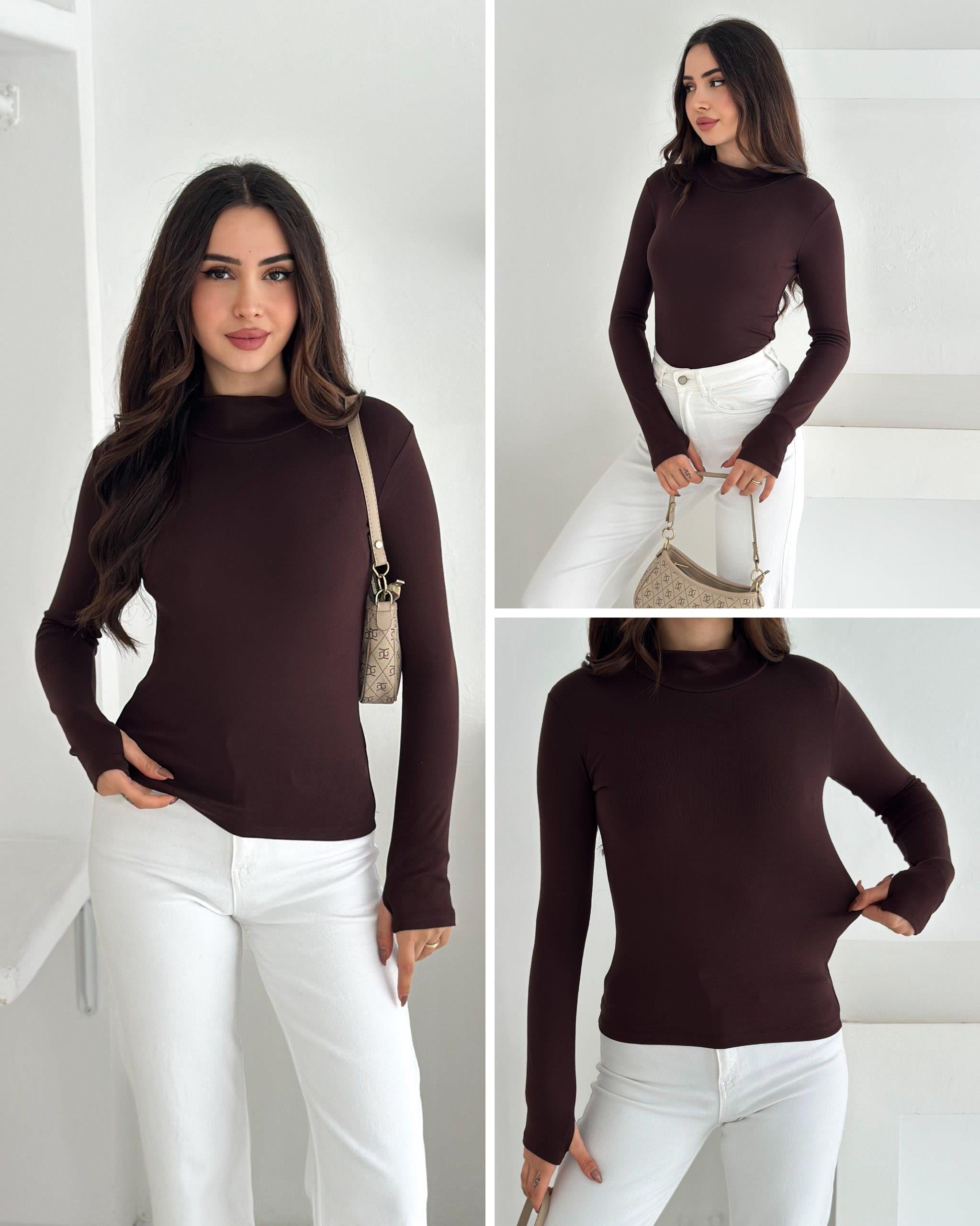 Kadın Yarım Balıkçı Yaka Parmak Geçmeli Full Likralı Buzz Body