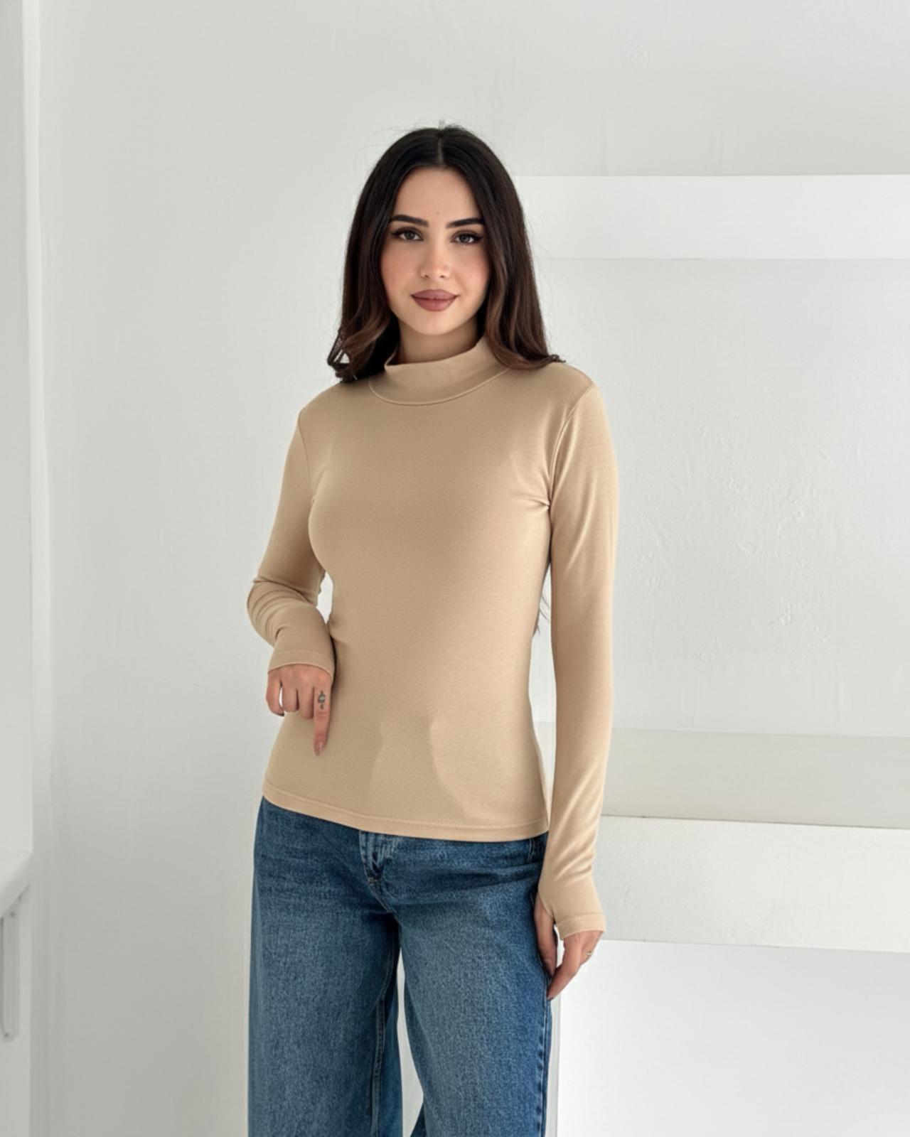 Kadın Yarım Balıkçı Yaka Parmak Geçmeli Full Likralı Buzz Body