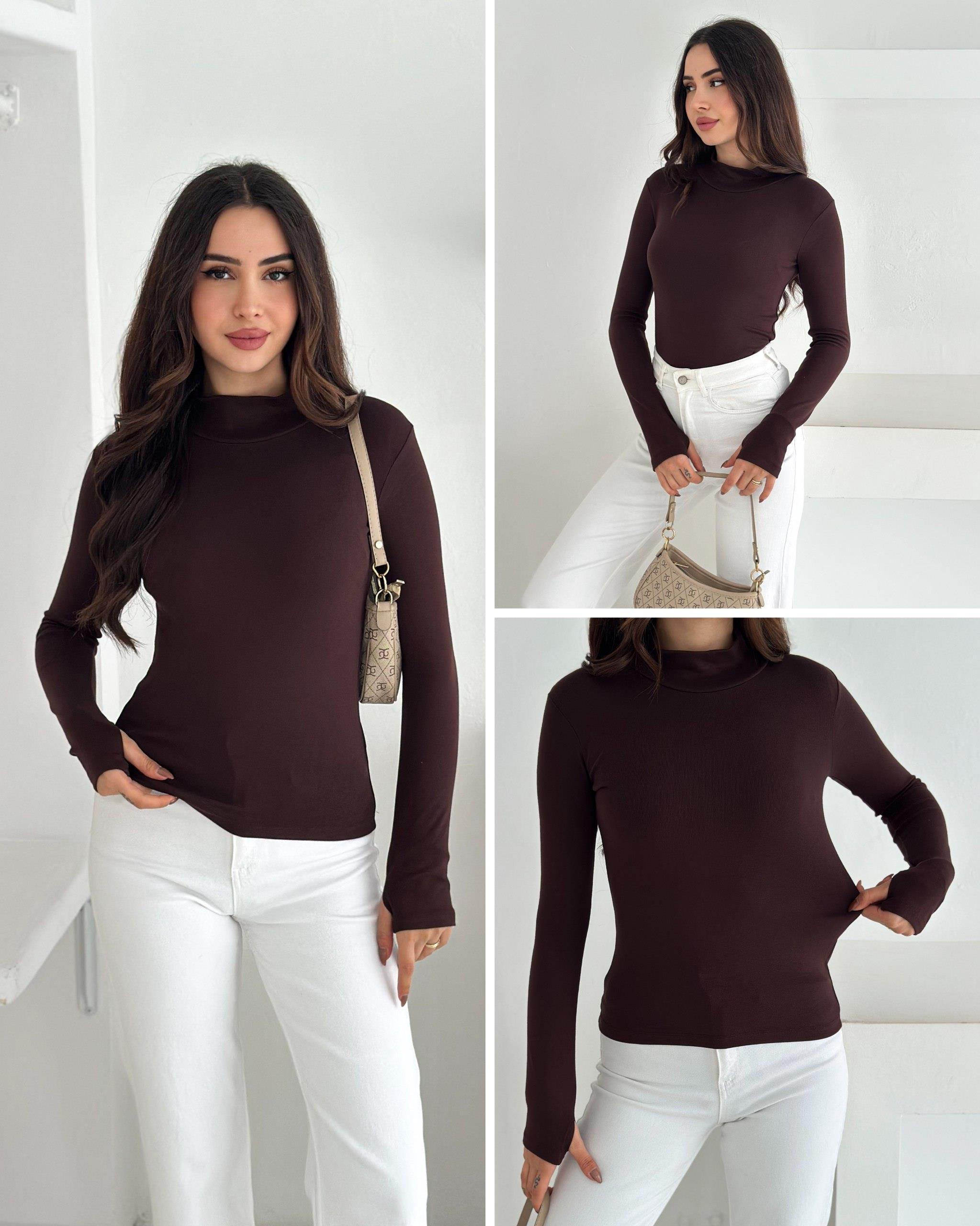 Kadın Yarım Balıkçı Yaka Parmak Geçmeli Full Likralı Buzz Body