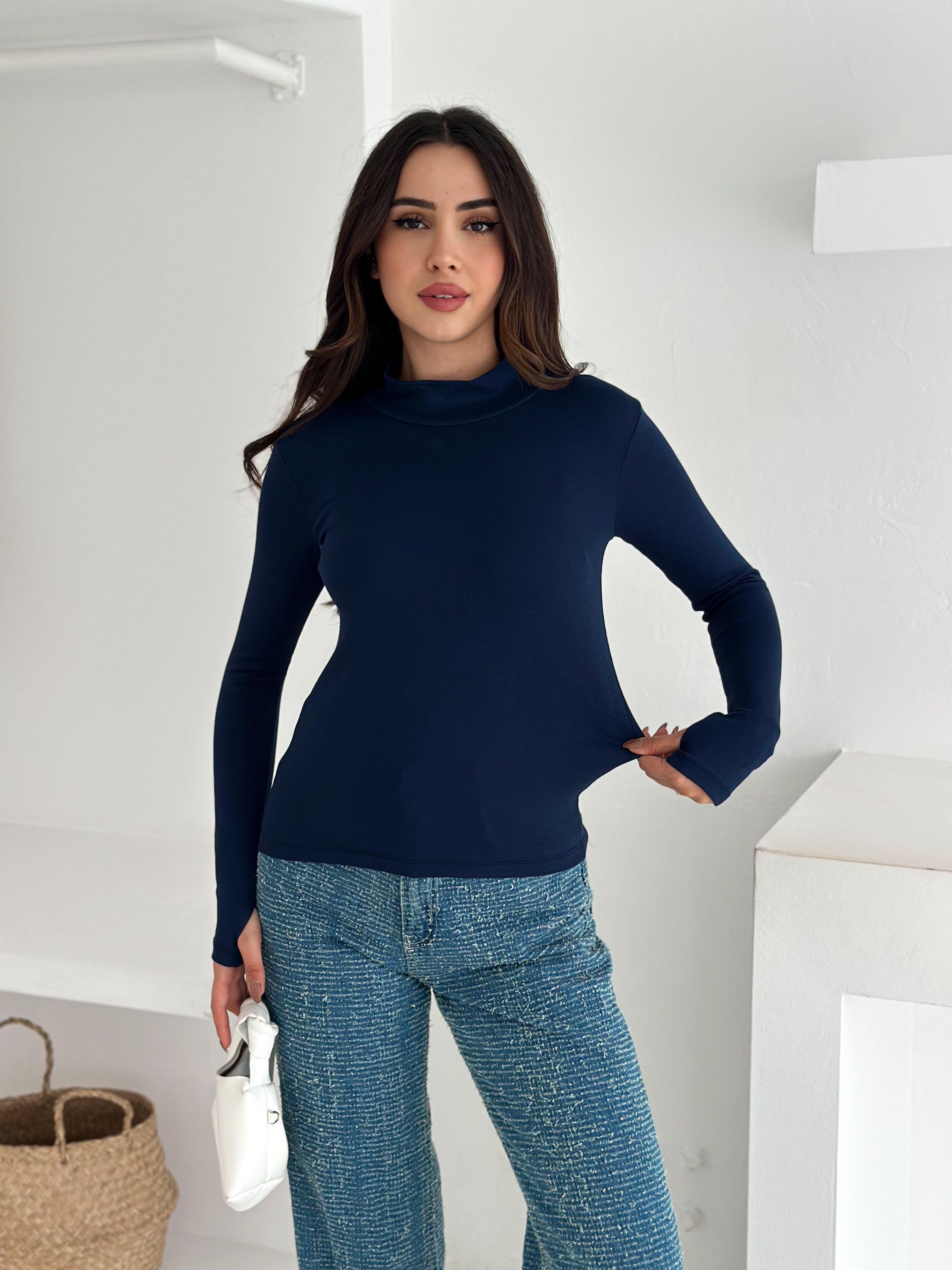 Kadın Yarım Balıkçı Yaka Parmak Geçmeli Full Likralı Buzz Body