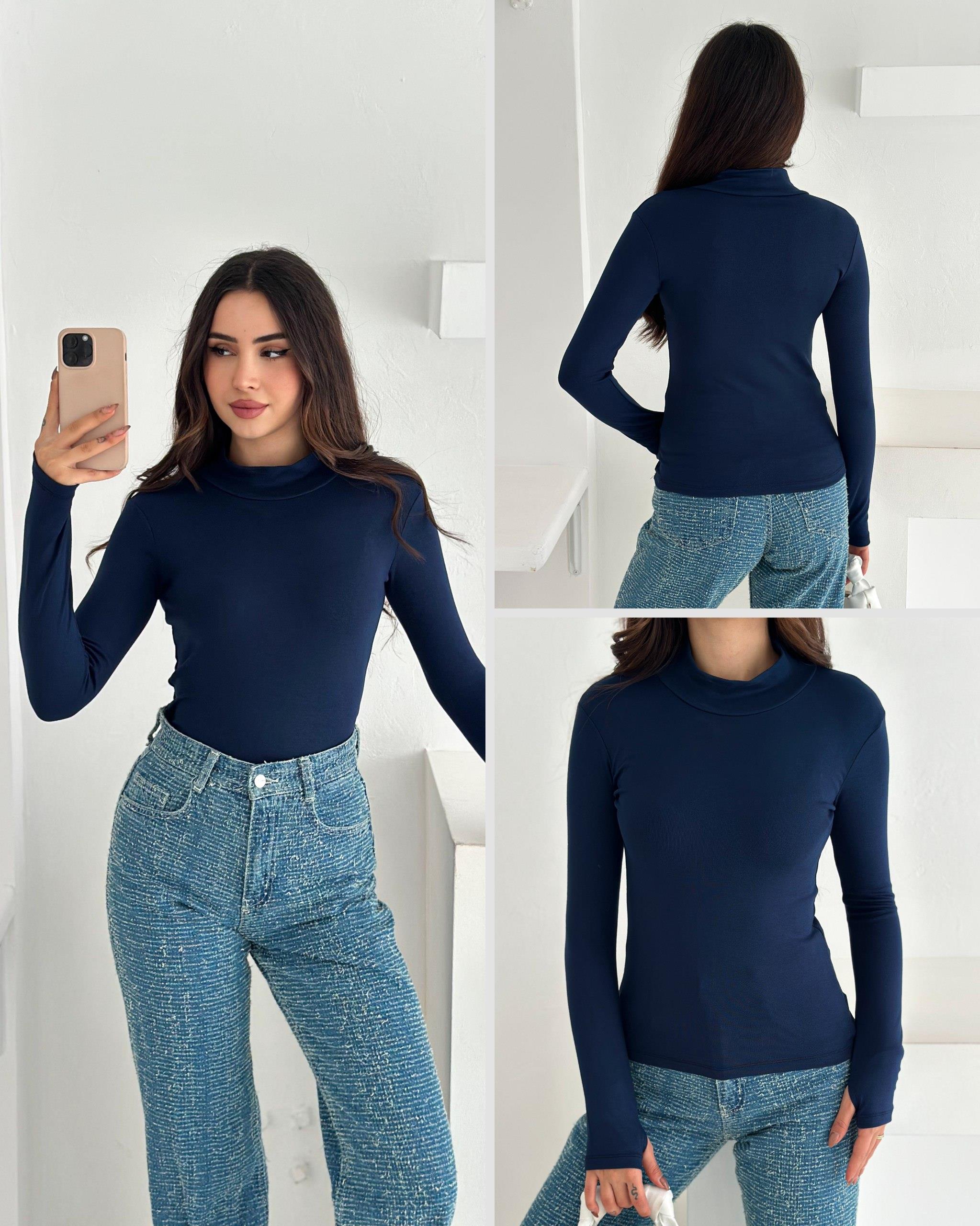 Kadın Yarım Balıkçı Yaka Parmak Geçmeli Full Likralı Buzz Body