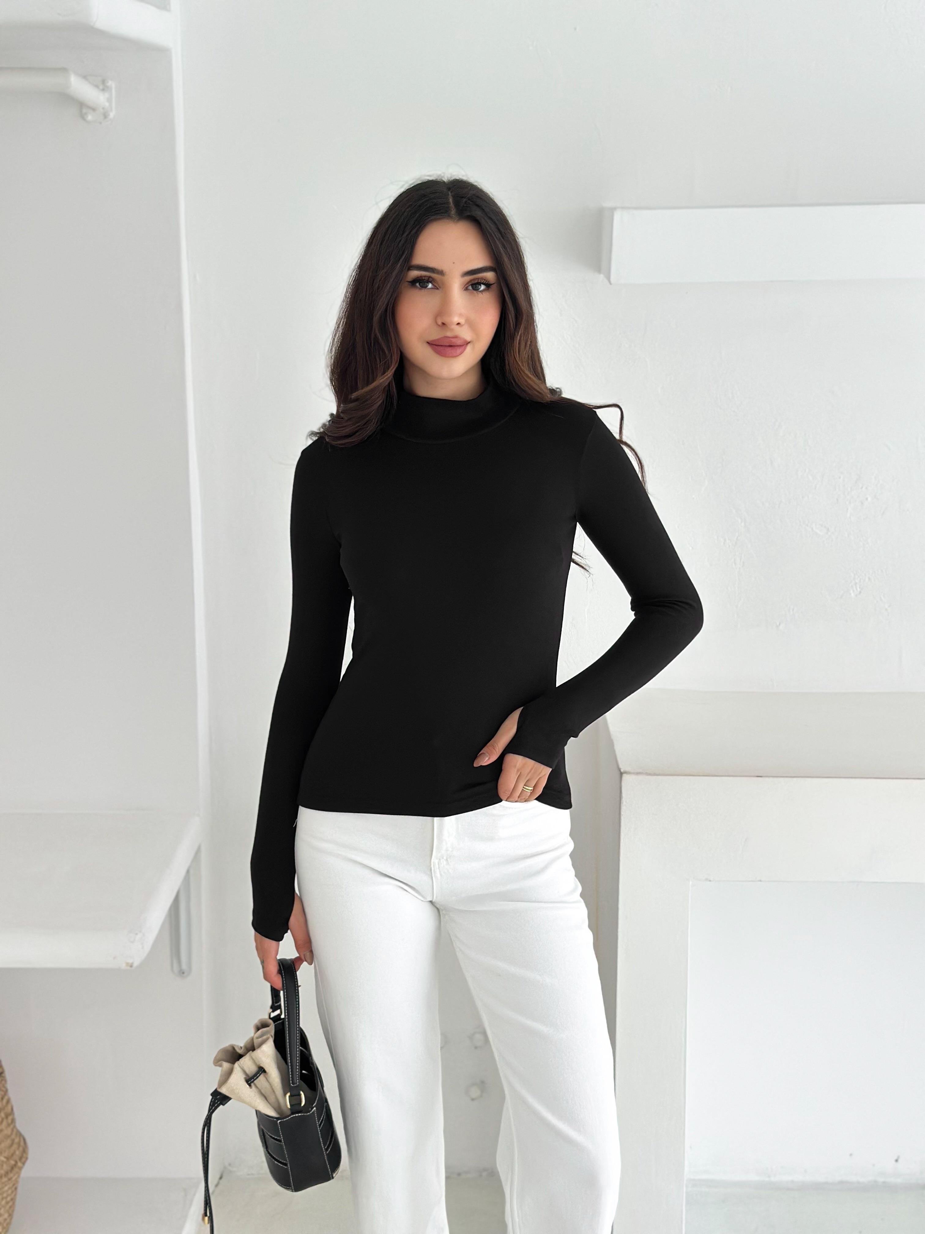 Kadın Yarım Balıkçı Yaka Parmak Geçmeli Full Likralı Buzz Body