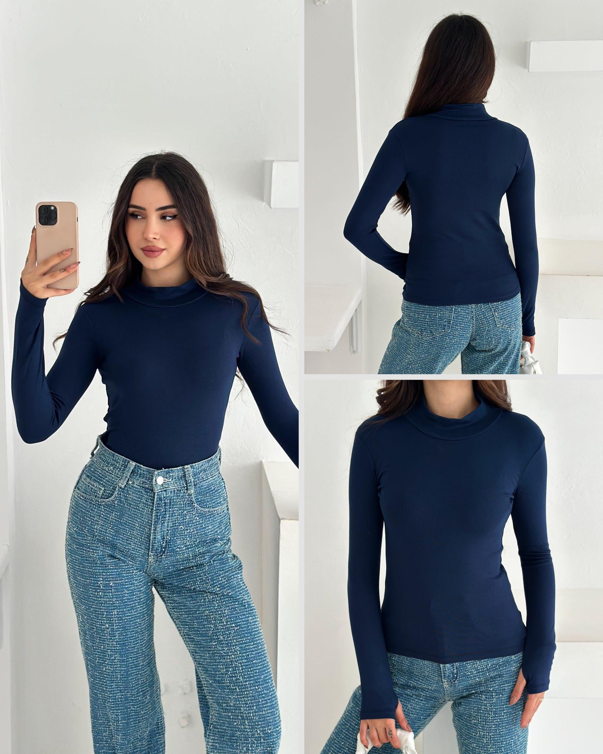 Kadın Yarım Balıkçı Yaka Parmak Geçmeli Full Likralı Buzz Body