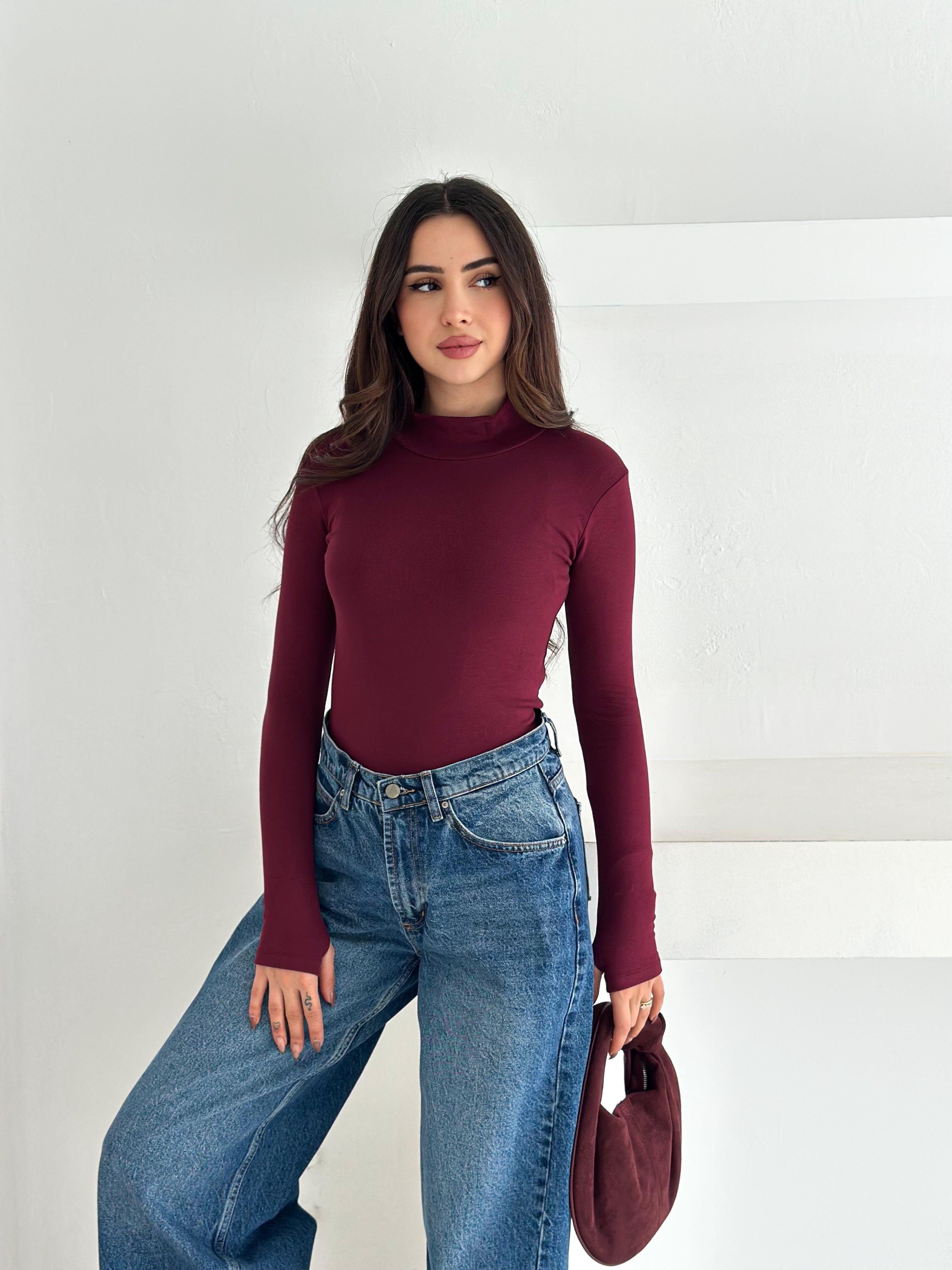 Kadın Yarım Balıkçı Yaka Parmak Geçmeli Full Likralı Buzz Body