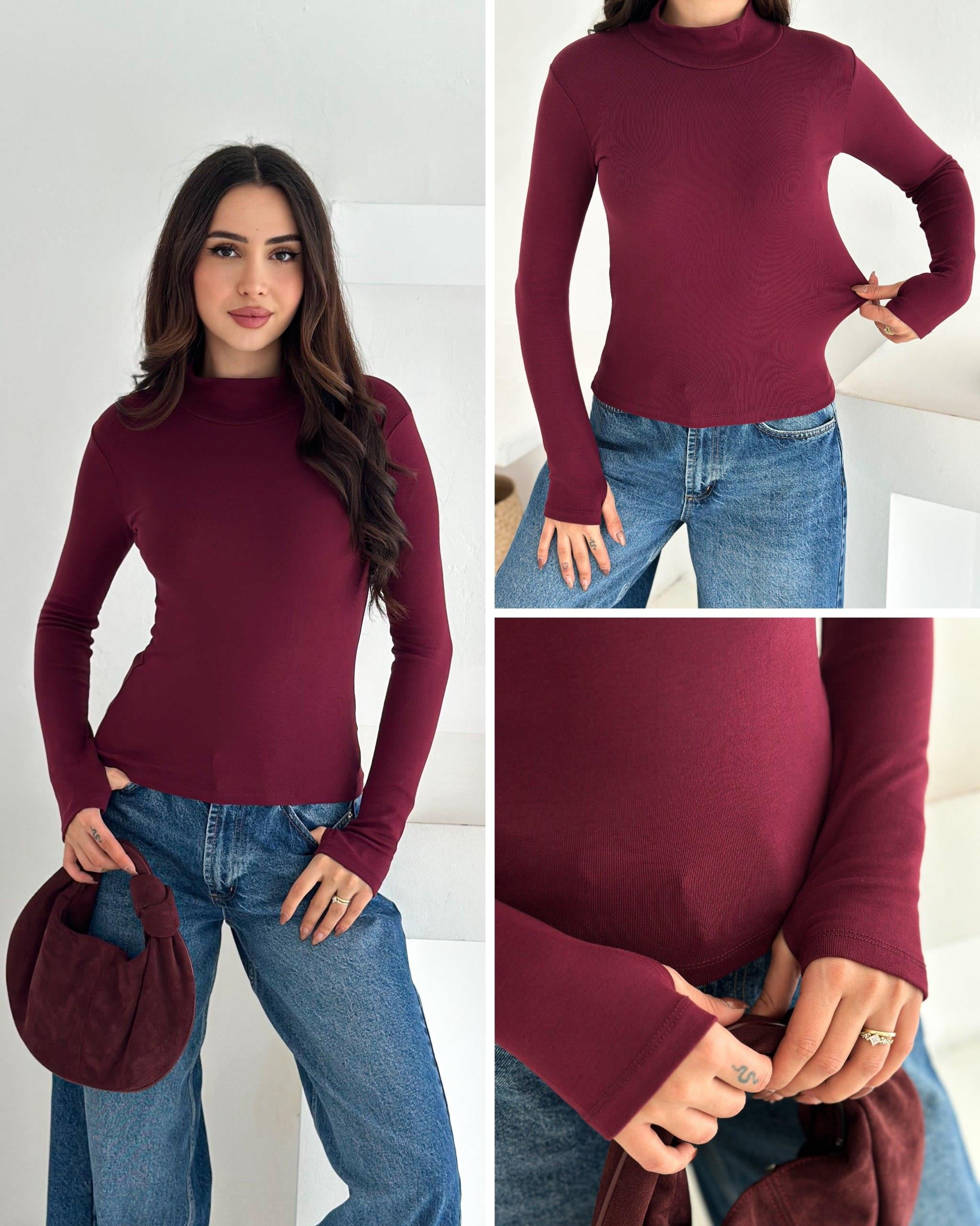 Kadın Yarım Balıkçı Yaka Parmak Geçmeli Full Likralı Buzz Body